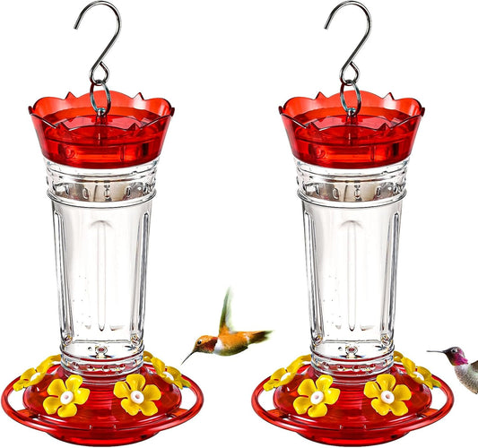 2 Pack Hummingbird Feeder for Outdoors Hanging, 18 OZ Humming Birds Feeders with 6 Bee Guard Feeding Ports & Built-in Ant Moat, Easy to Clean, Durable Outdoor Garden Decor(Clear BB)