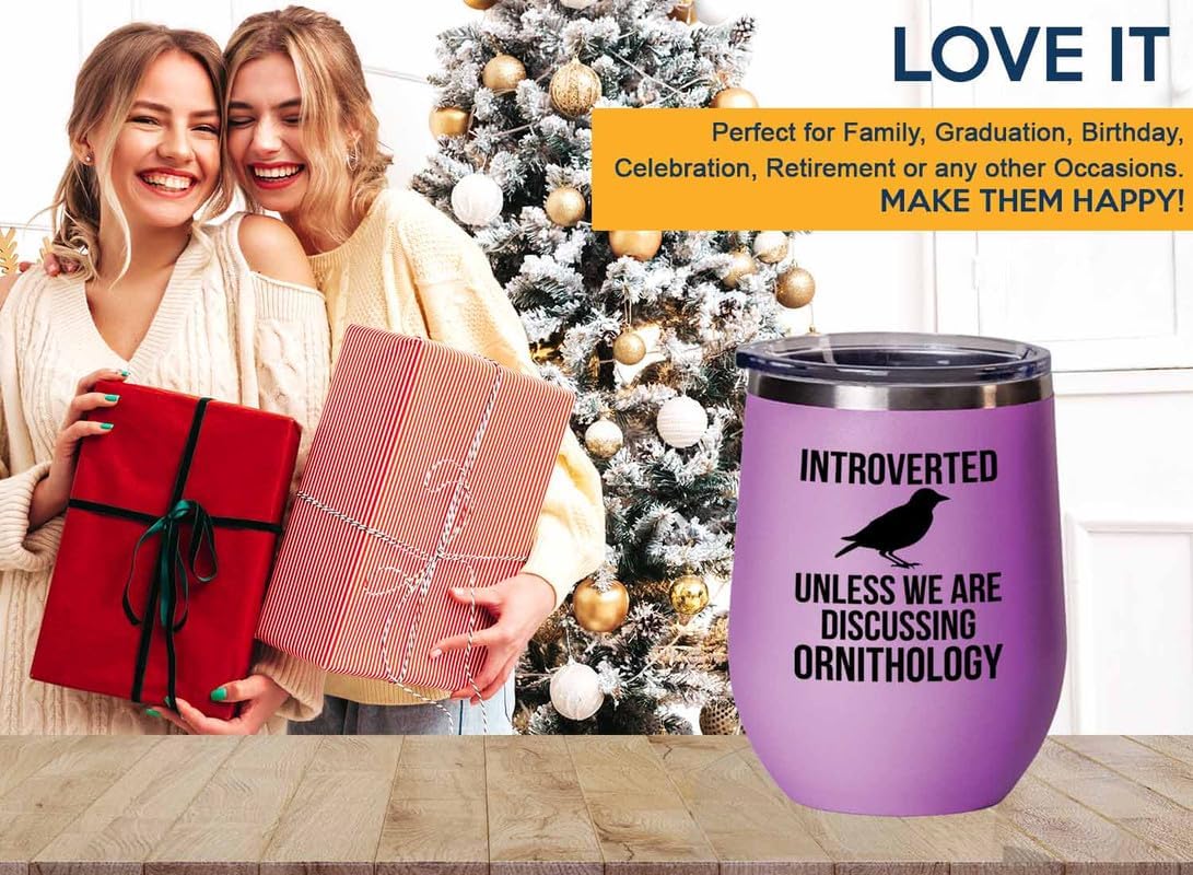 Birding Pink Edition Wine Tumbler 12oz - Introverted unless - Bird Fee