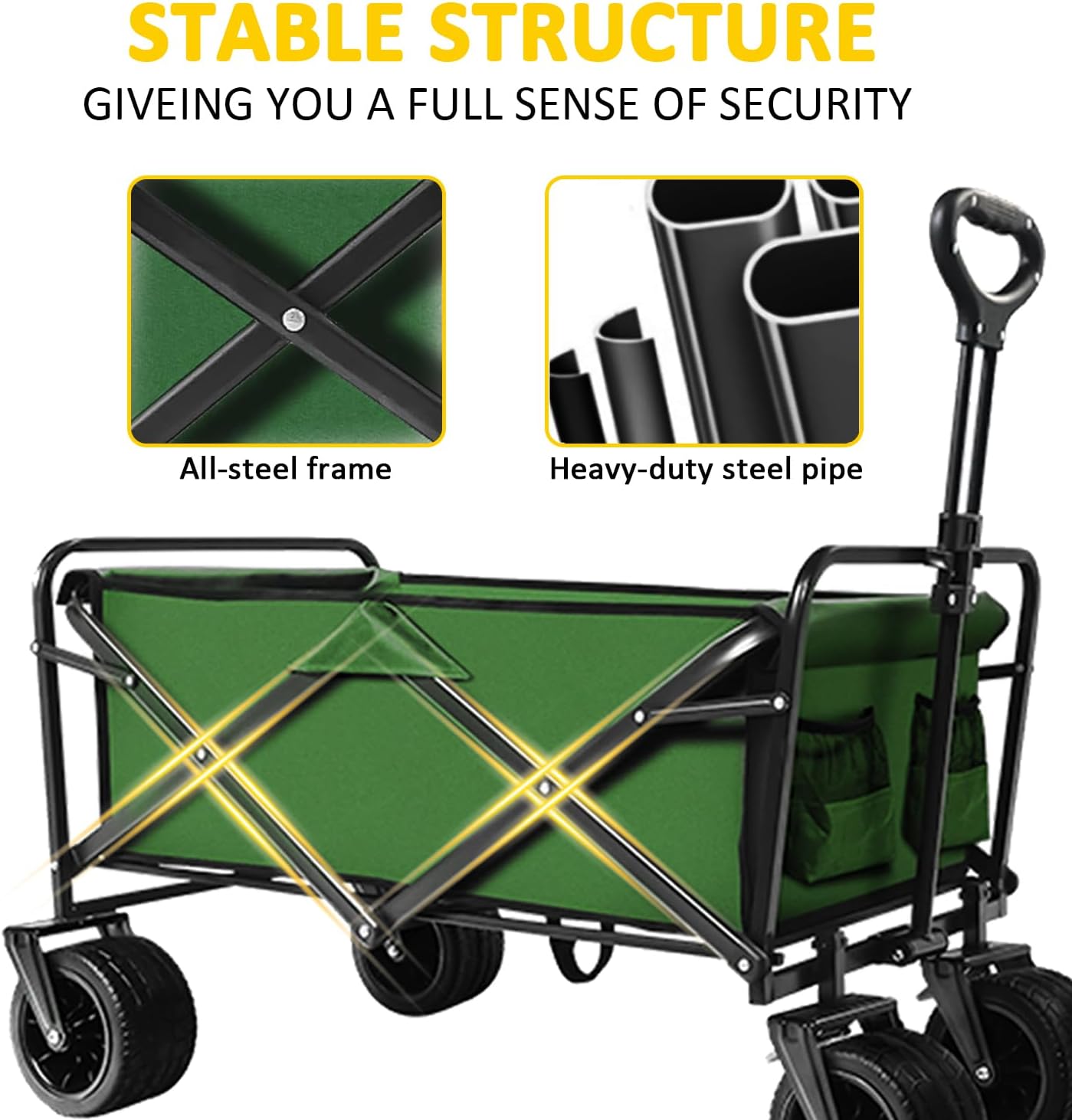 Foldable Wagon Cart, 300lbs Folding Utility Cart with All-Terrain Whee