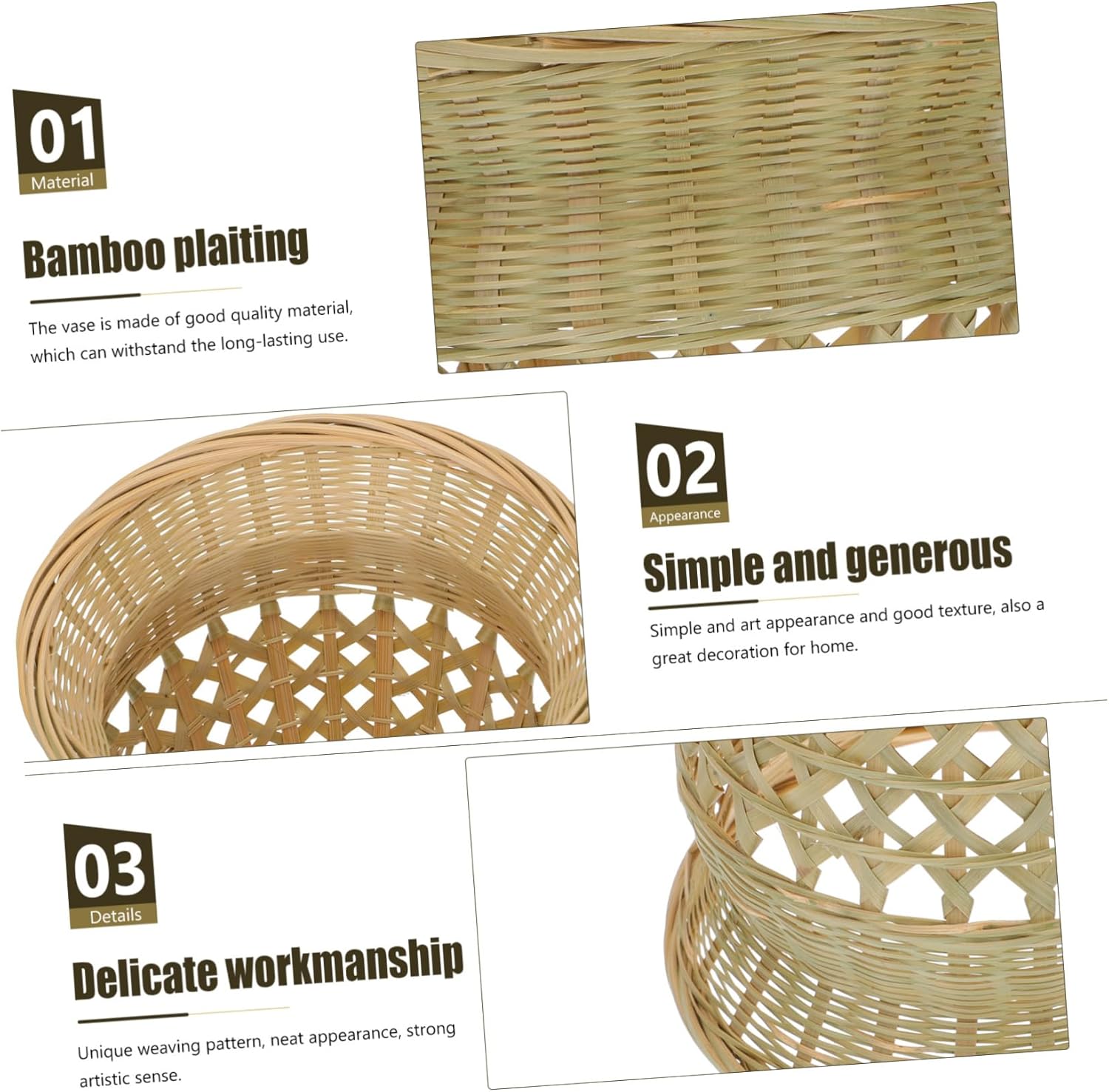 PRETYZOOM Woven Bamboo Flowerpot Natural Flowerpot for Dried Flowers C