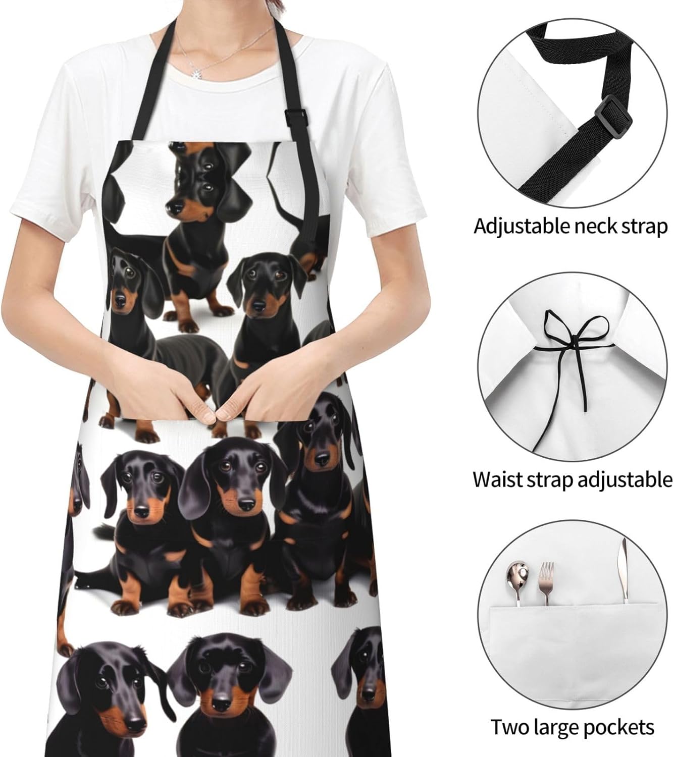 Dachshund Weiner Pet Dog Print Laundry apron 28x33 In Waterproof Kitchen Apron with Pockets for Cooking Baking