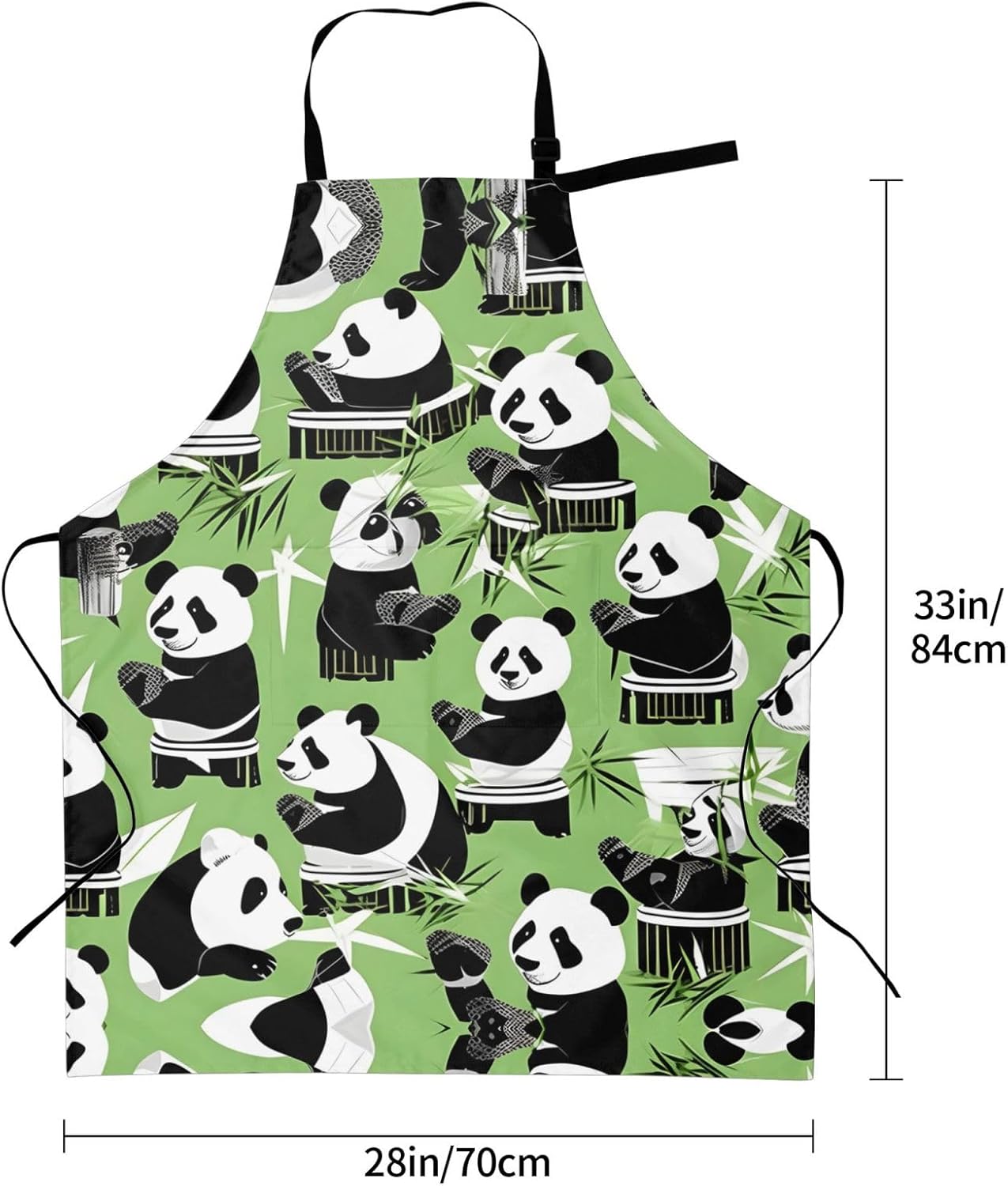 Panda bamboo print Waterproof chef's apron with pocket apron for kitchen cooking baking barbecue and gardening