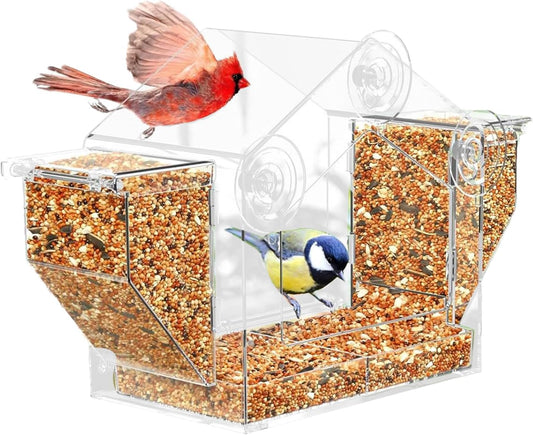 Window Bird Feeders,Clear Suction Cup Finch Feeding Box,Squirrel Proof Acrylic Balcony Bird Feeder - for Finch Watching Viewing Garden Balcony Backyard