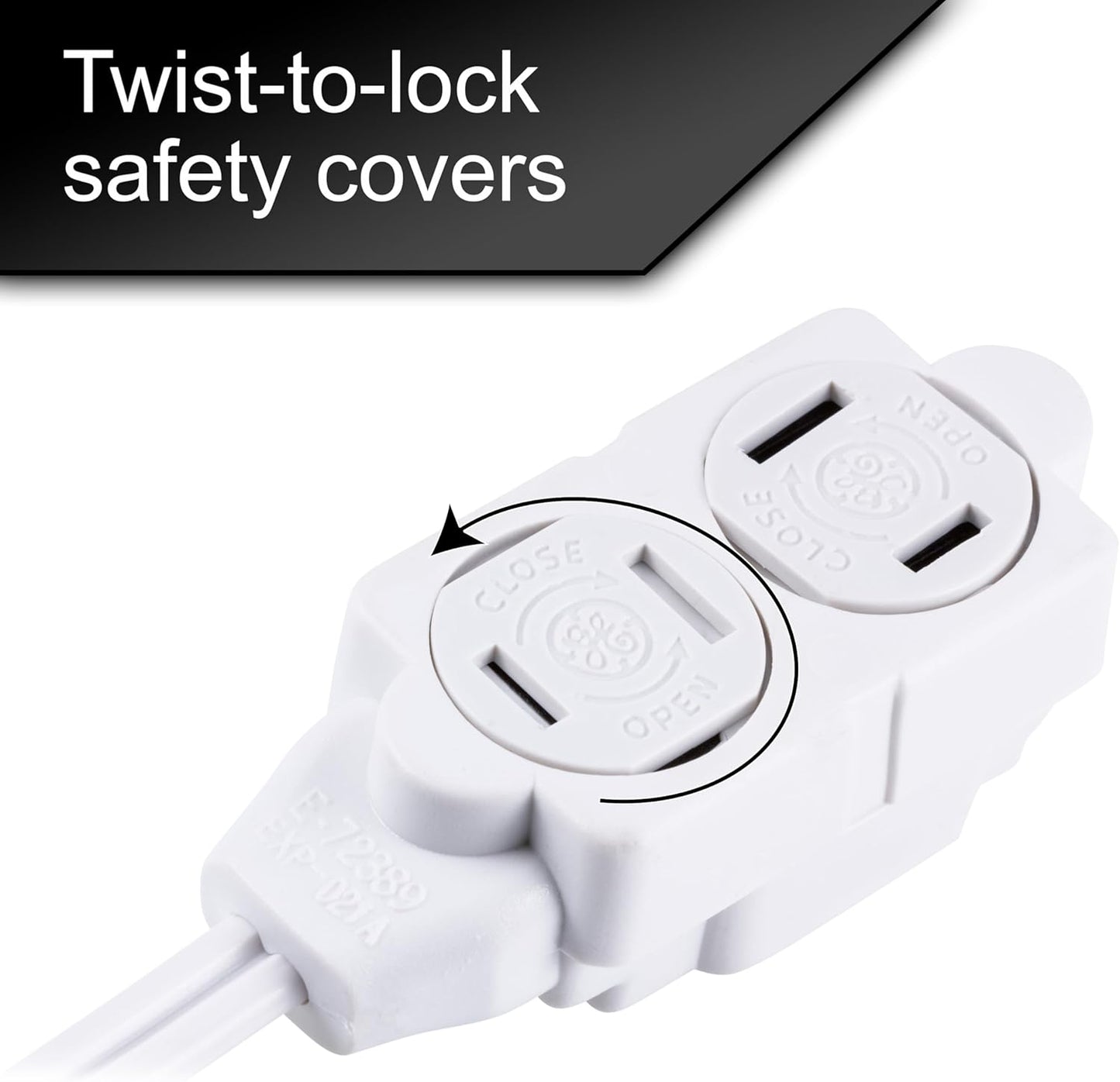 GE 3-Extension Cord with Multiple Outlets 12 Ft Power Strip 2 Prong 16 Gauge Twist-to-Close Safety Covers Indoor Outlet Extender UL Listed White 51954
