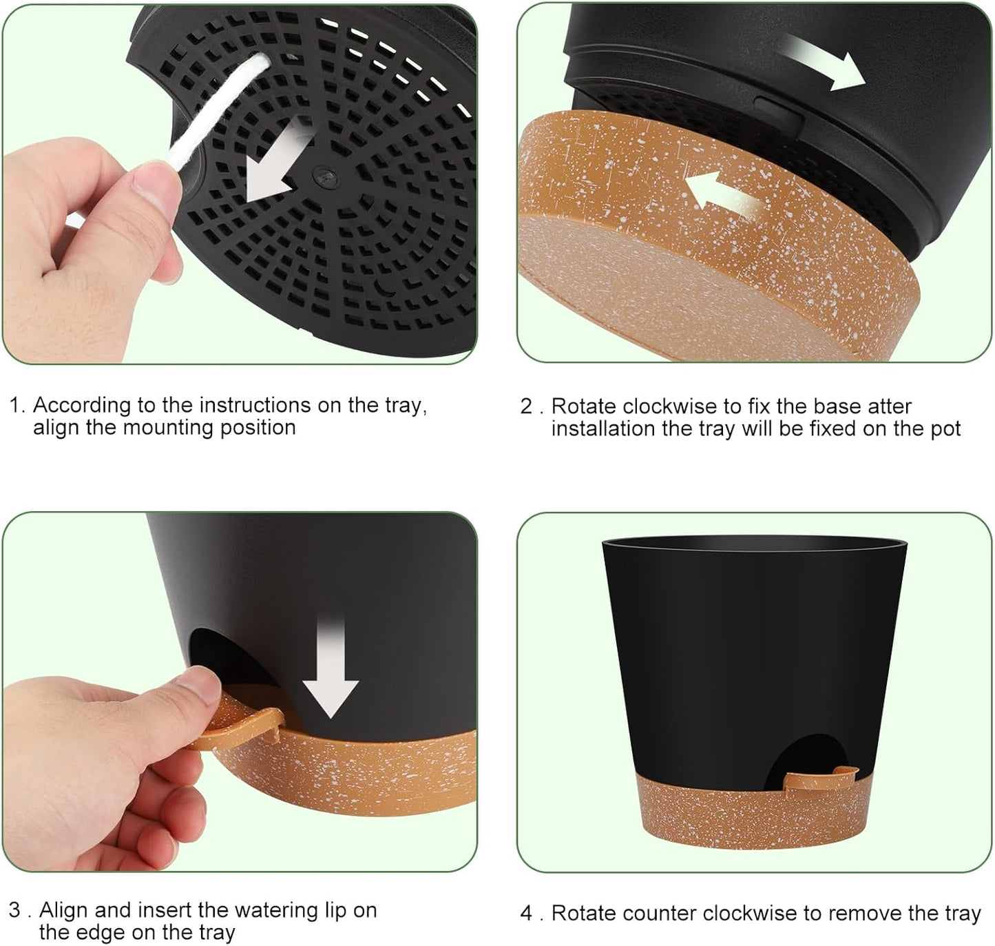 Indoor Self Watering Planters with Drainage Holes and Saucers, 8, 7, 6