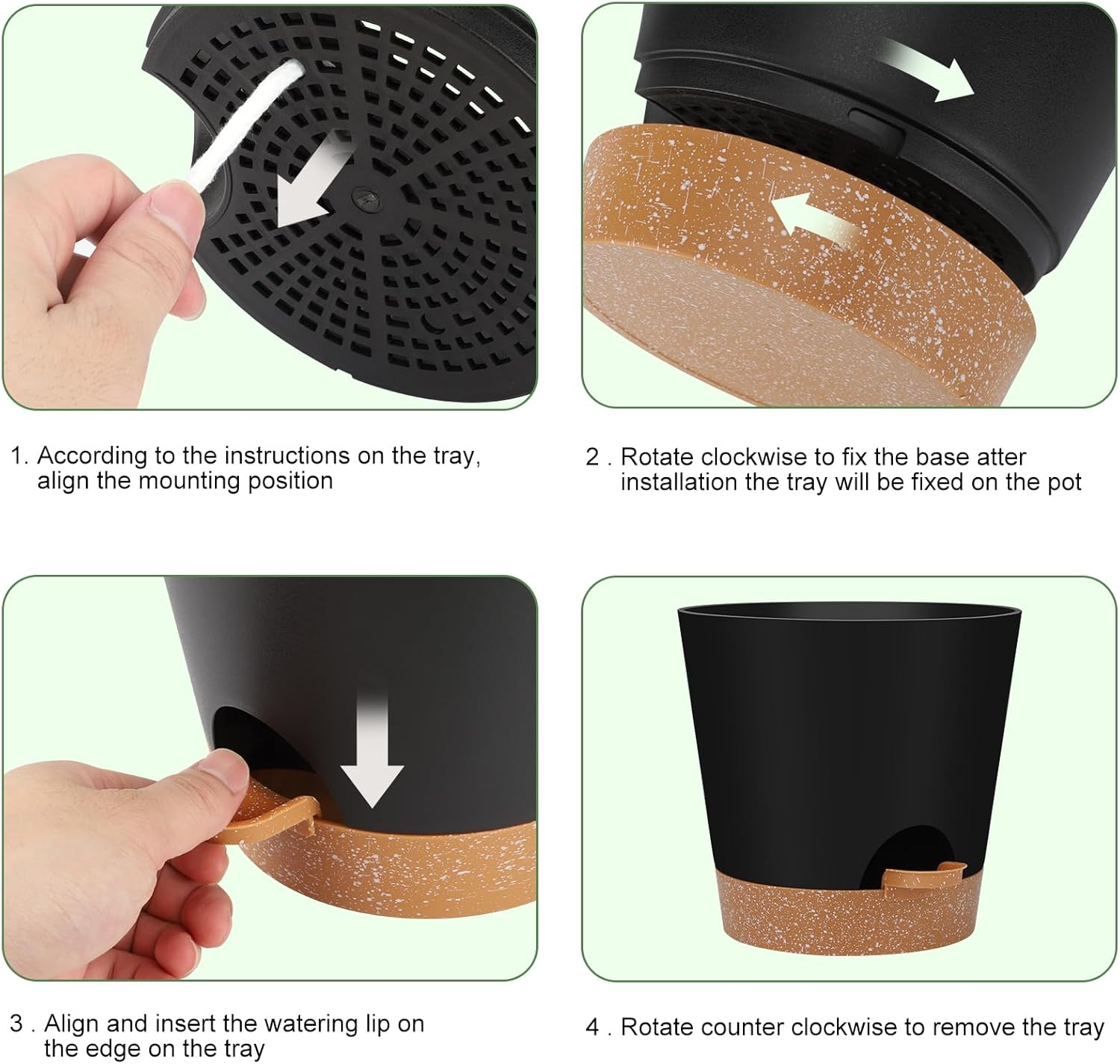 Indoor Self Watering Planters with Drainage Holes and Saucers, 8, 7, 6