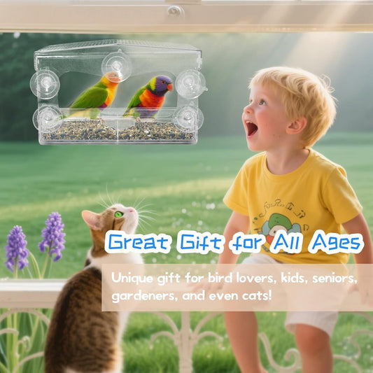 Clear Window Bird Feeder with 5 Extra Strong Suction Cups, Acrylic Wildlife Seed Feeder， as an Outdoor Transparent Bird Watching Gift, Easy-to-Clean, Garden Decor，Middle Size