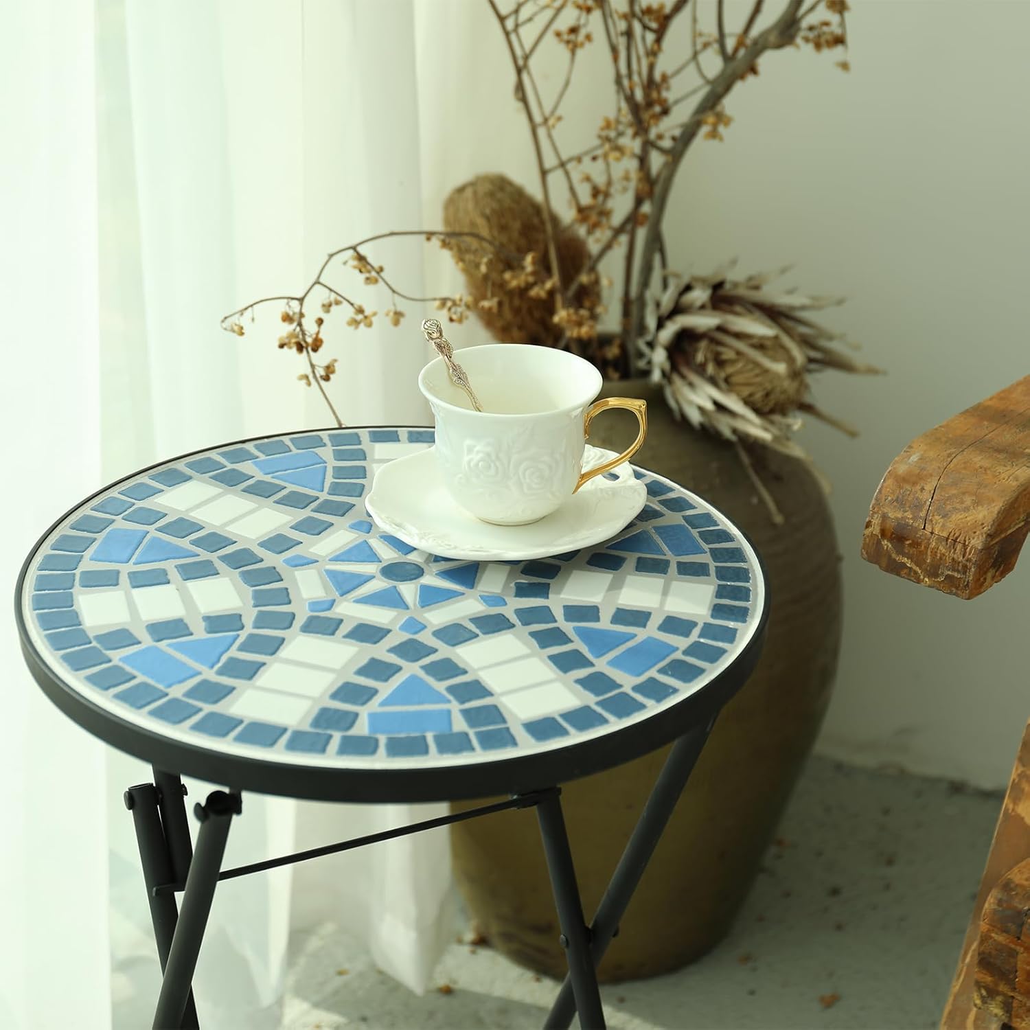 VCUTEKA Mosaic Outdoor Side Table, Patio Side Tables with 14" Ceramic 