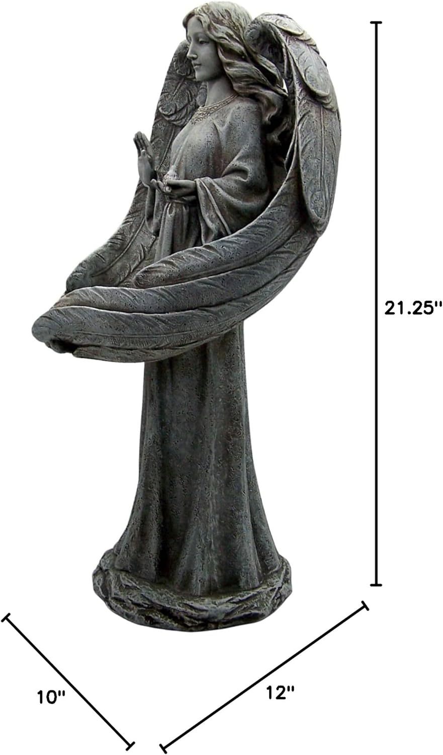 Garden Statue 21.25" Tall Stone-Resin Angel Bird Bath/Feeder Outdoor Sculpture
