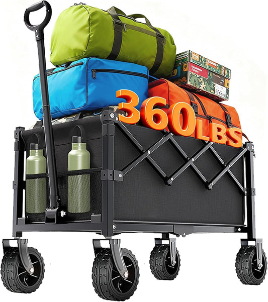 Wagons Carts Foldable, 360LBS Heavy Duty Collapsible Wagon with Wheels