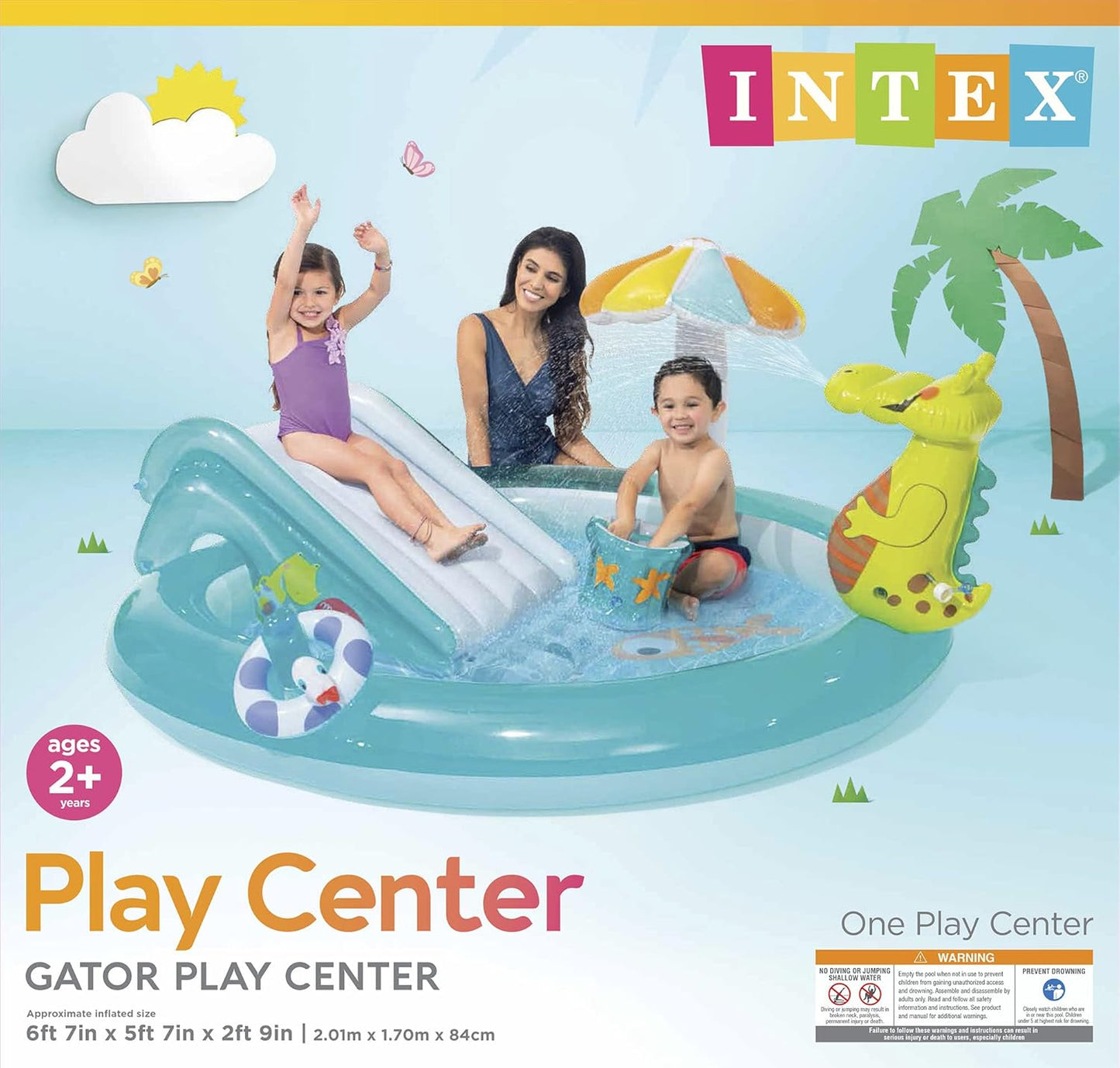 Intex Gator 6.6' x 5.6' x 4" Outdoor Inflatable Kiddie Pool Water Play