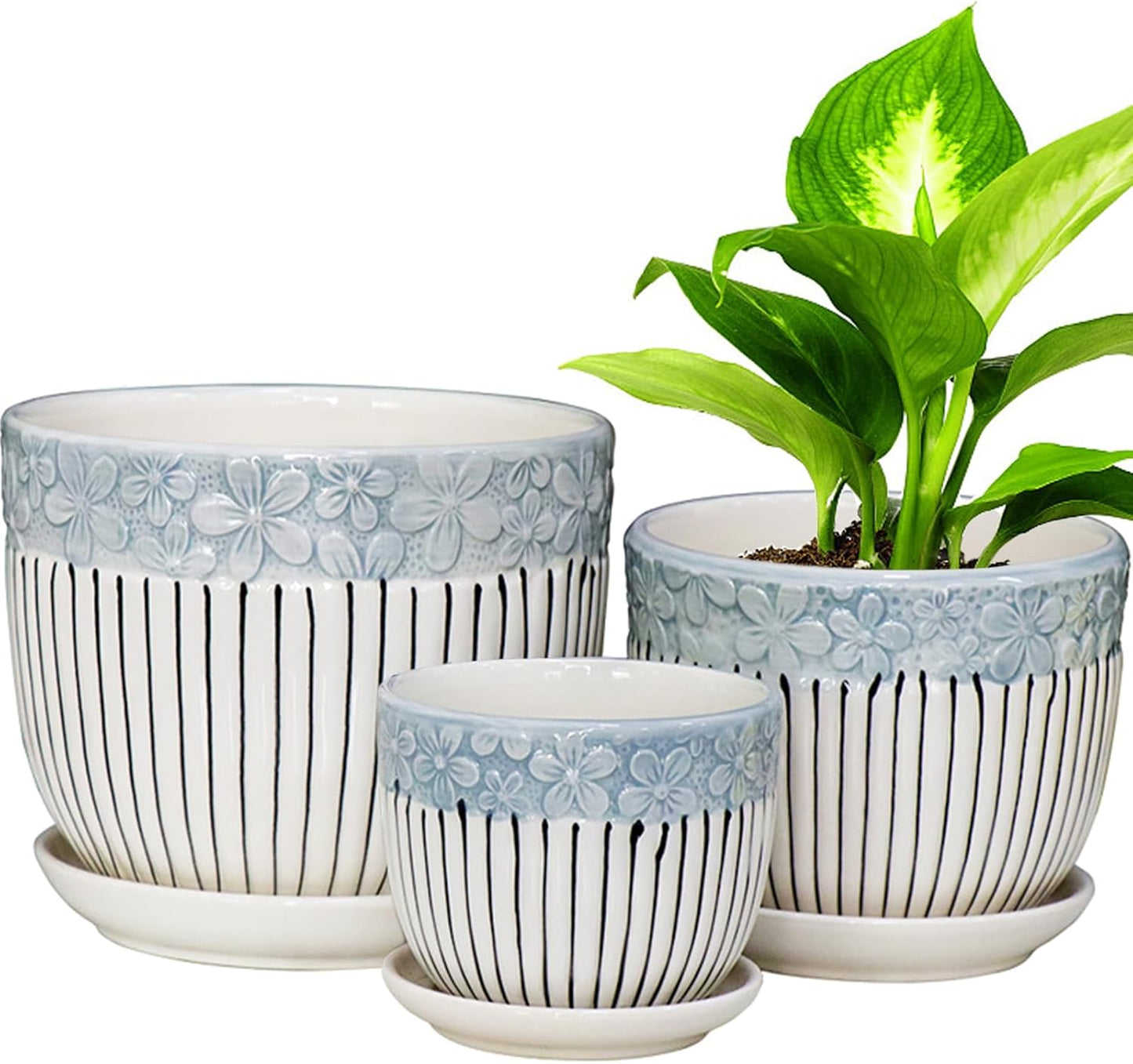 Ceramic Plant Pots Set of 3, 6.75/5.6/4.2 inch Planters with Drainage 
