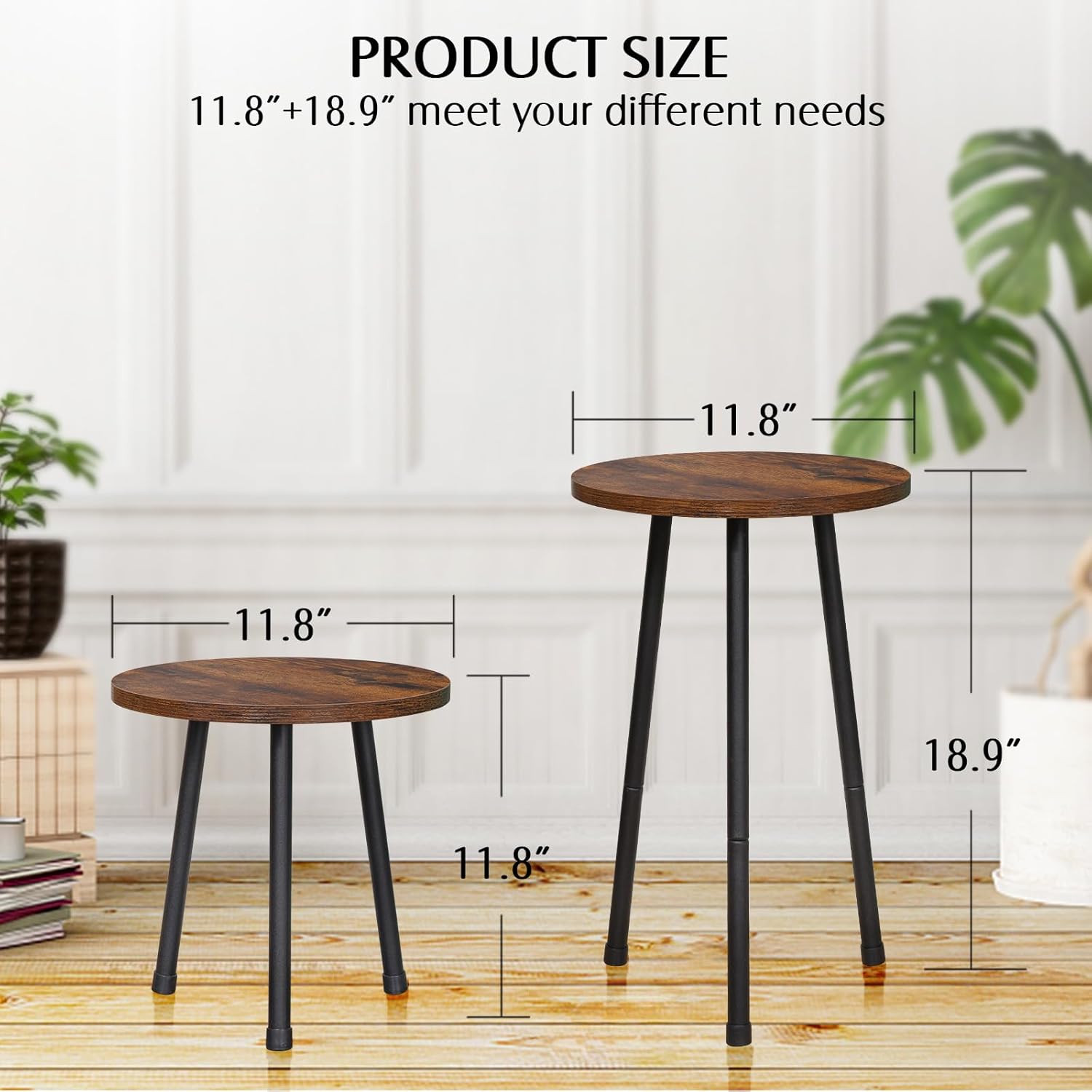 2 Pack Indoor Plant Stand, Mid-Century Wooden Style Plant Holder, Indo