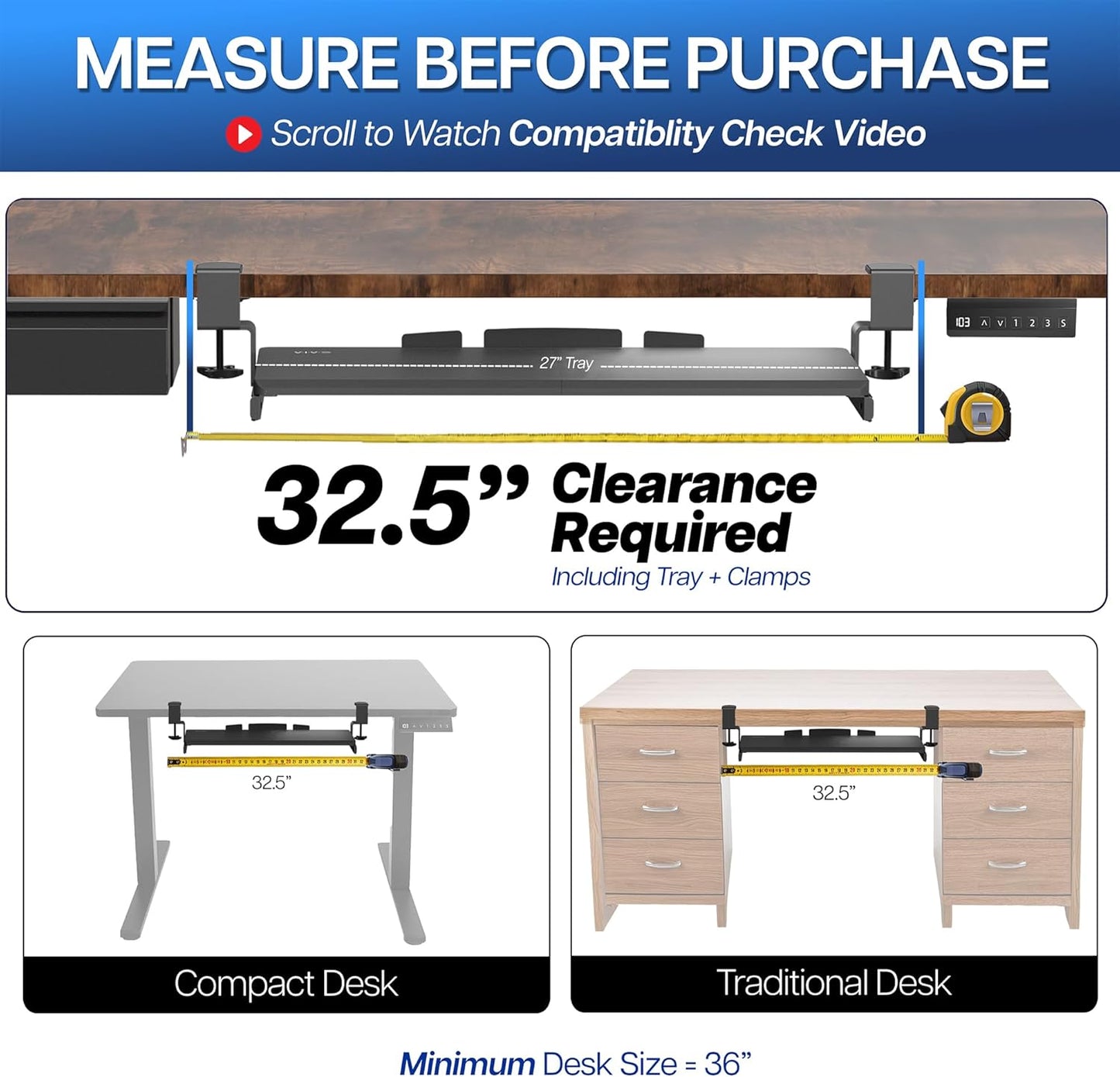 VIVO Large Keyboard Tray Under Desk Pull Out with Extra Sturdy C Clamp