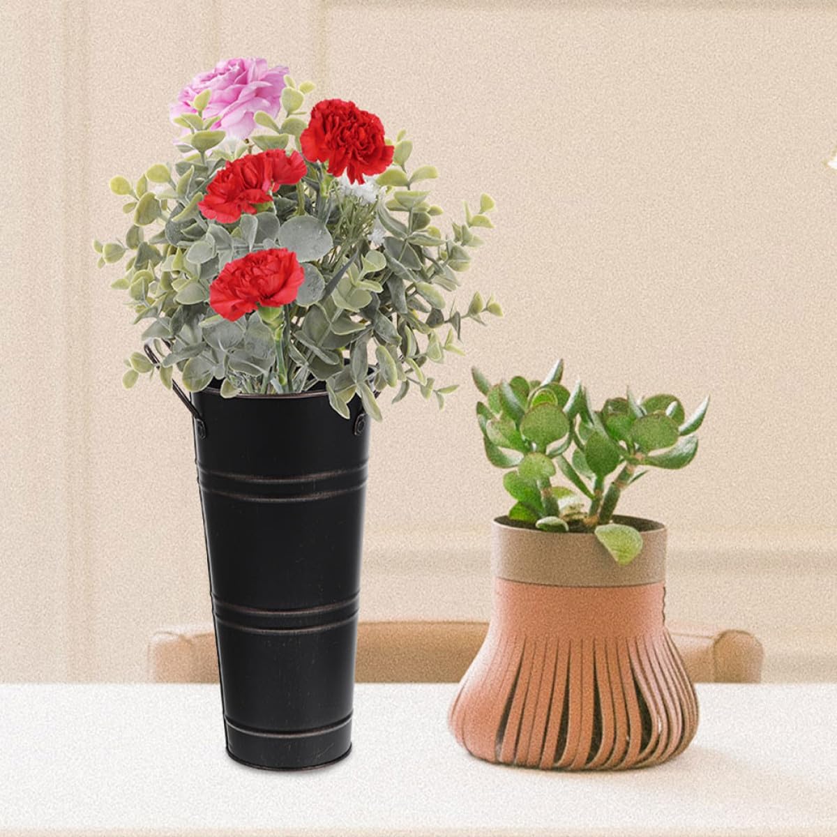 Milisten Vintage Metal Flower Bucket Vase 18.5x31x13cm Iron Planter Ru