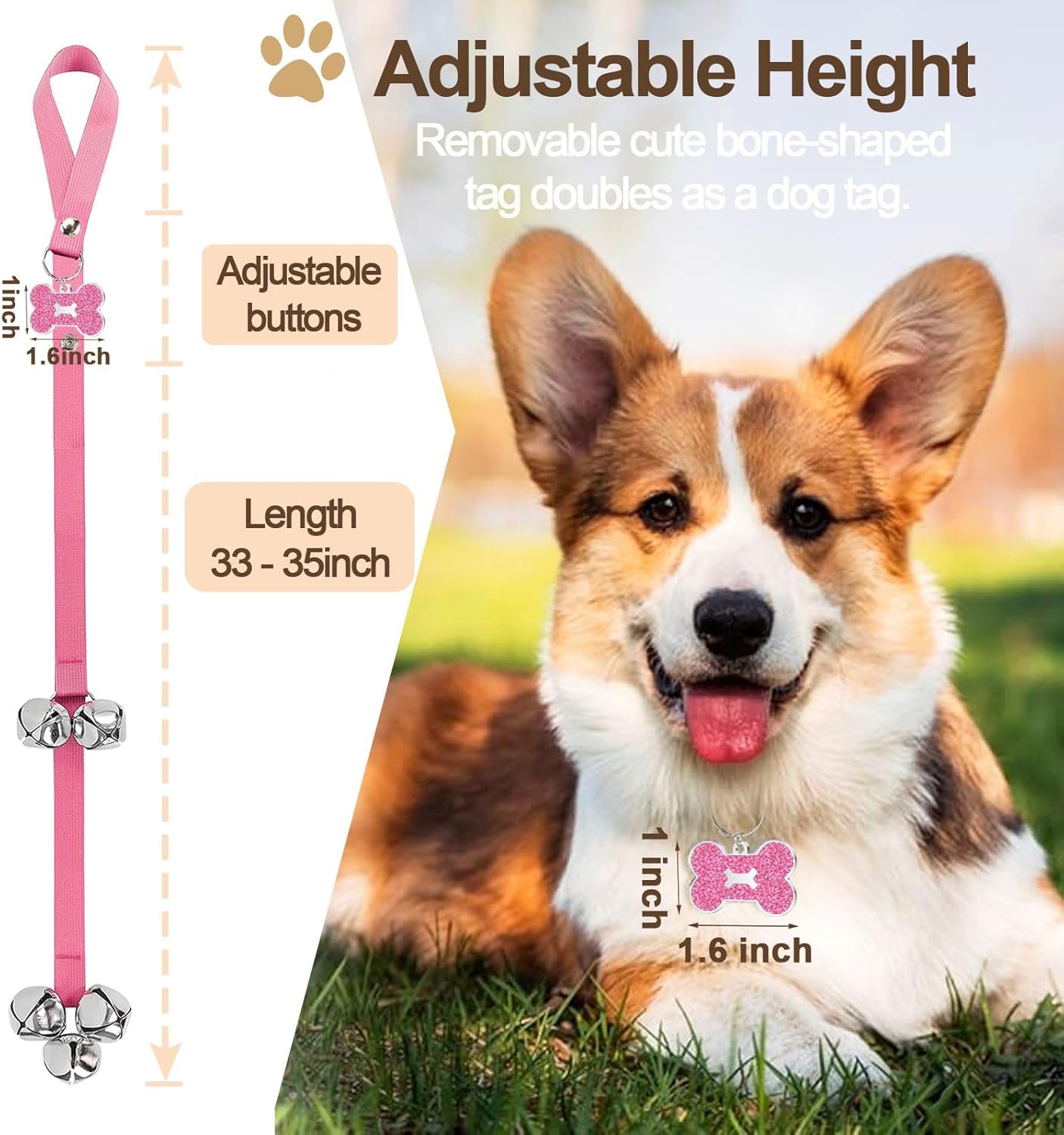 2 Pack Dog Door Bells Dog Doorbell to go Outside Puppy Train Bell for 