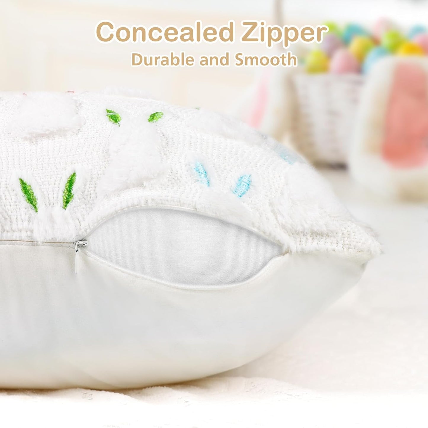 Easter Pillow Covers 18" x 18" Set of 2, Easter Decorations Cute Soft Plush Bunny Throw Pillow, Spring Farmhouse Decorations for Home Sofa Couch Living Room Bedroom