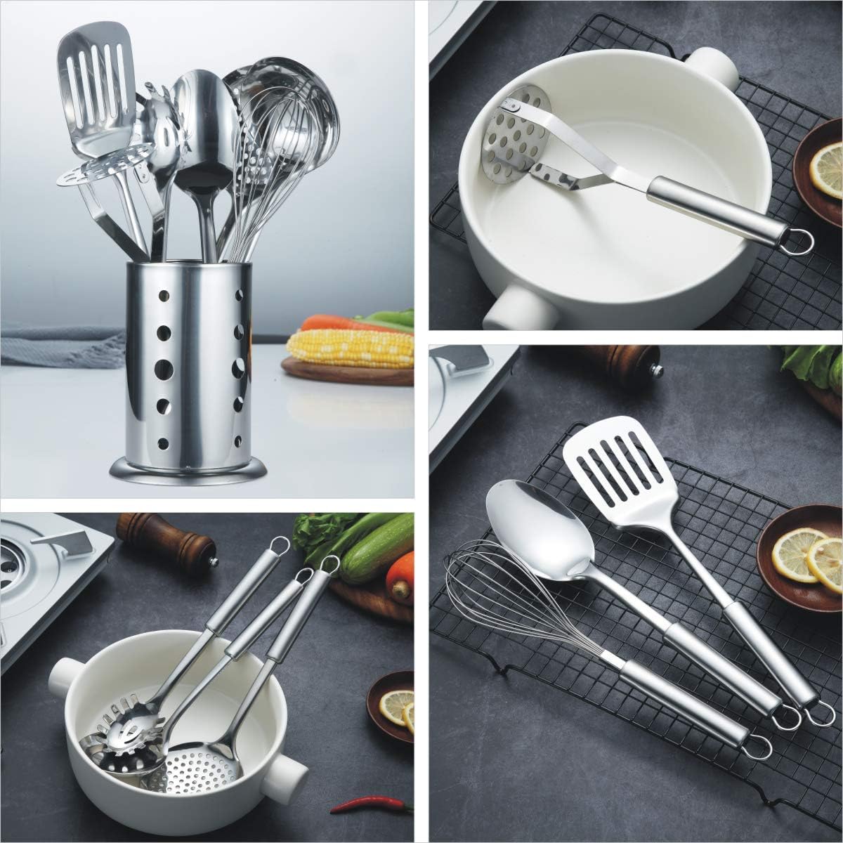 Berglander Cooking Utensil Set 8 Piece, Stainless Steel Kitchen Tool S