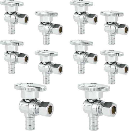 10-PCs HeSun Pex Angle Stop Valve, 1/2" Pex x 3/8" OD Compression Angl