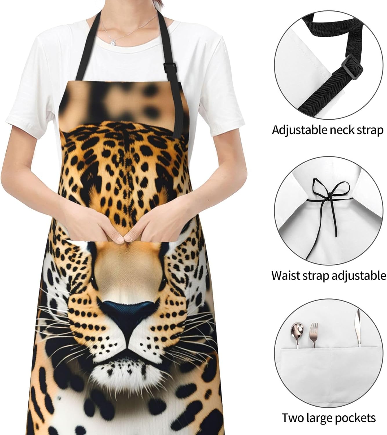 Animal Leopard print Waterproof chef's apron with pocket apron for kitchen cooking baking barbecue and gardening