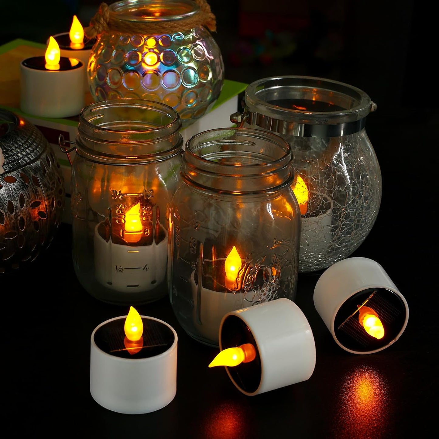 VOOKRY 6 Pcs Solar Tea Lights Outdoor - Flickering Solar Candle Lights Flameless Dusk to Dawn Lighting Waterproof Rechargeable LED Candles for Lantern Garden Camping Party Home Decorations,2.3''x2.1''