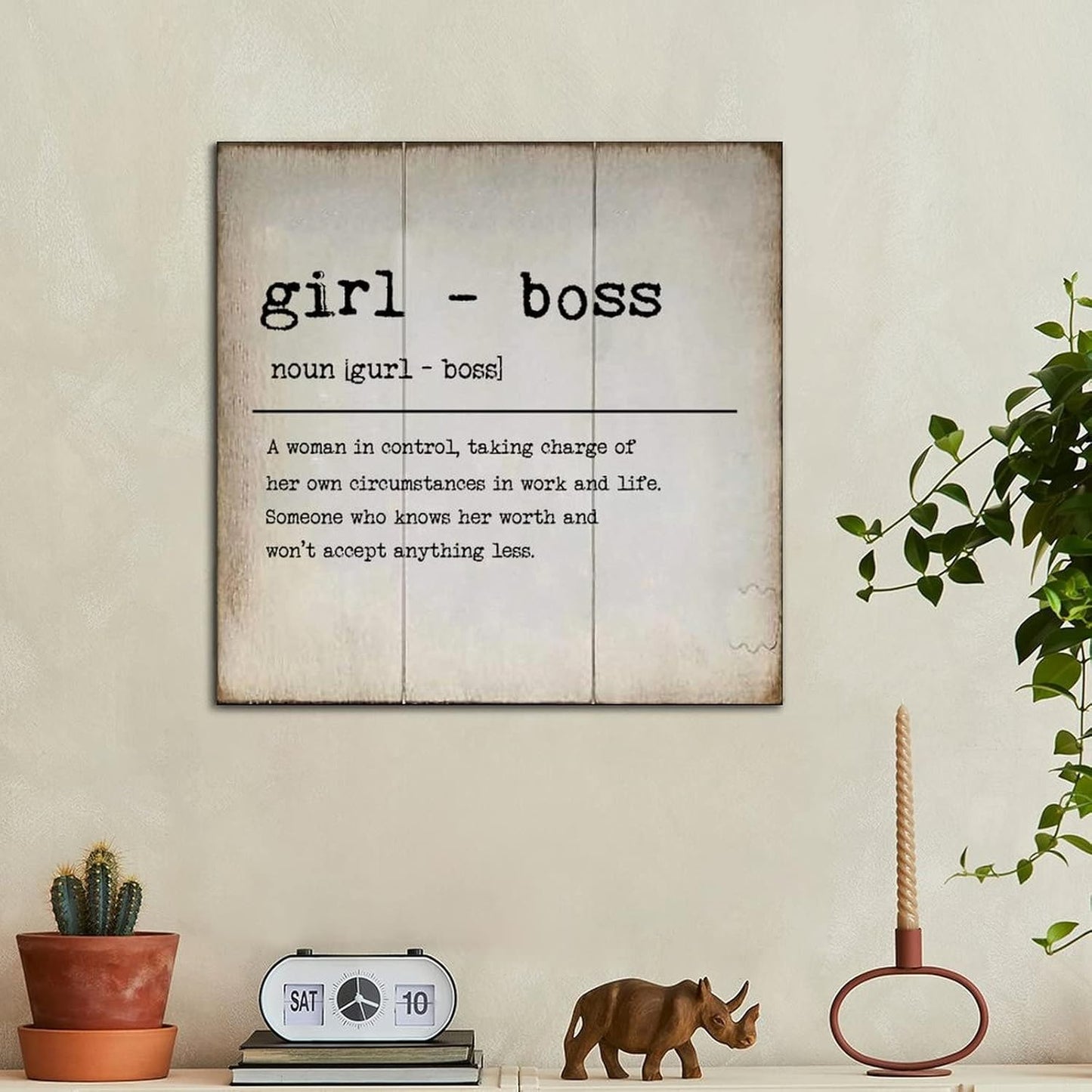 LITTLEGROVE SEEDS Vintage Wood Sign Girl - Boss Definition Typography Wooden Signs Girl - Boss Wall Decorations for Living Room Rustic Wall Art for Home Man Cave Gate Garden Bars Cafes 16x16in
