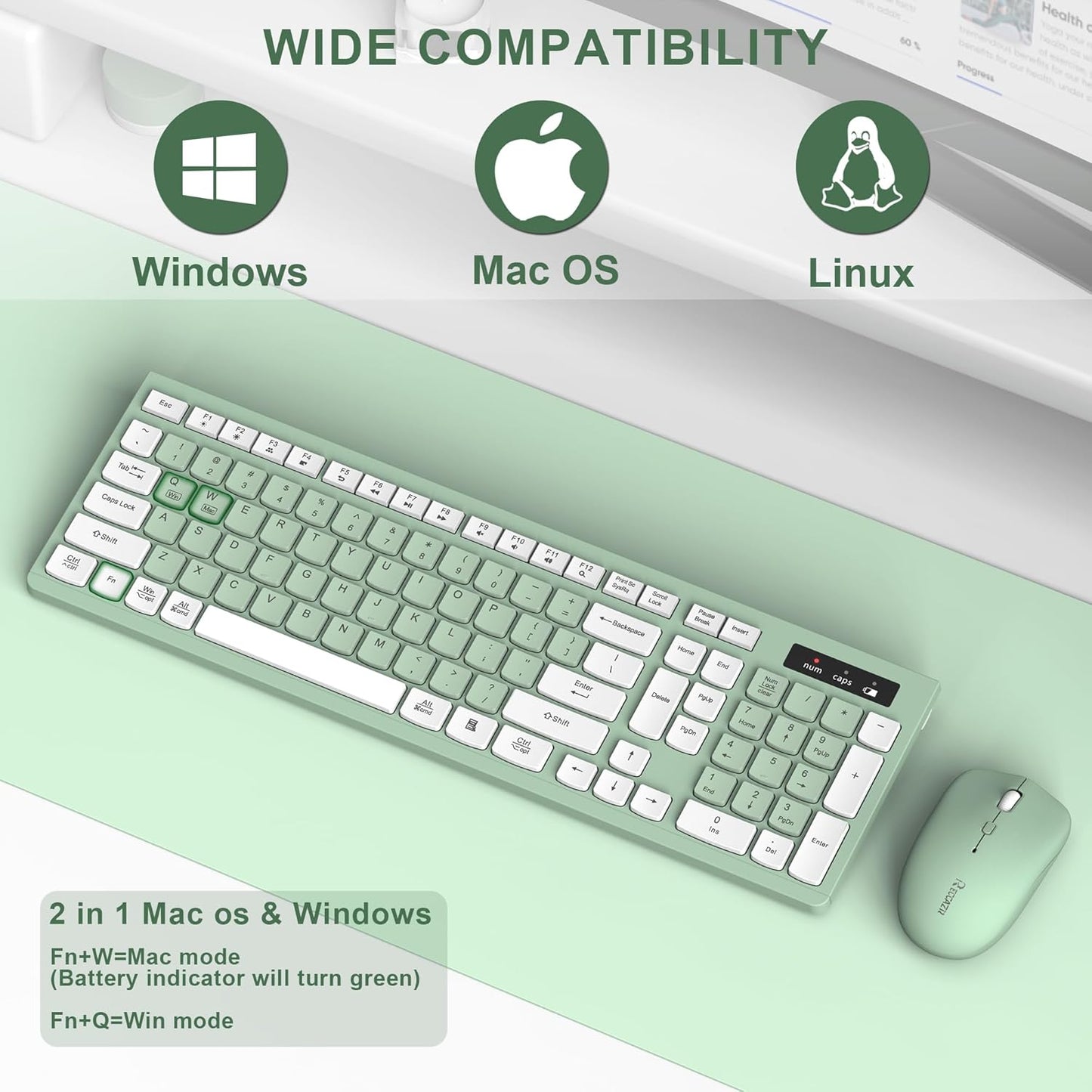 Wireless Keyboard and Mouse Combo, Full-Sized Wireless Keyboard and Ad