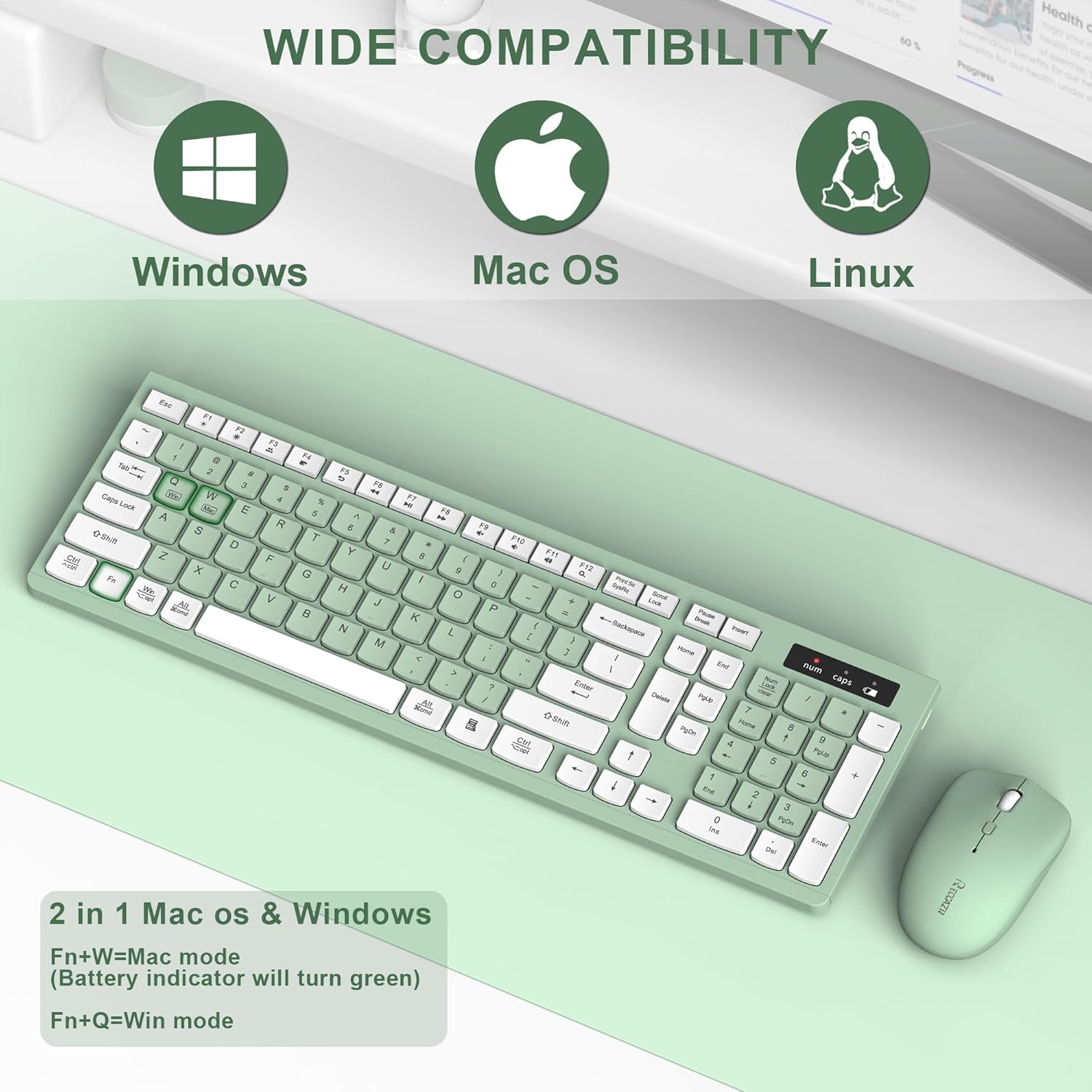Wireless Keyboard and Mouse Combo, Full-Sized Wireless Keyboard and Ad