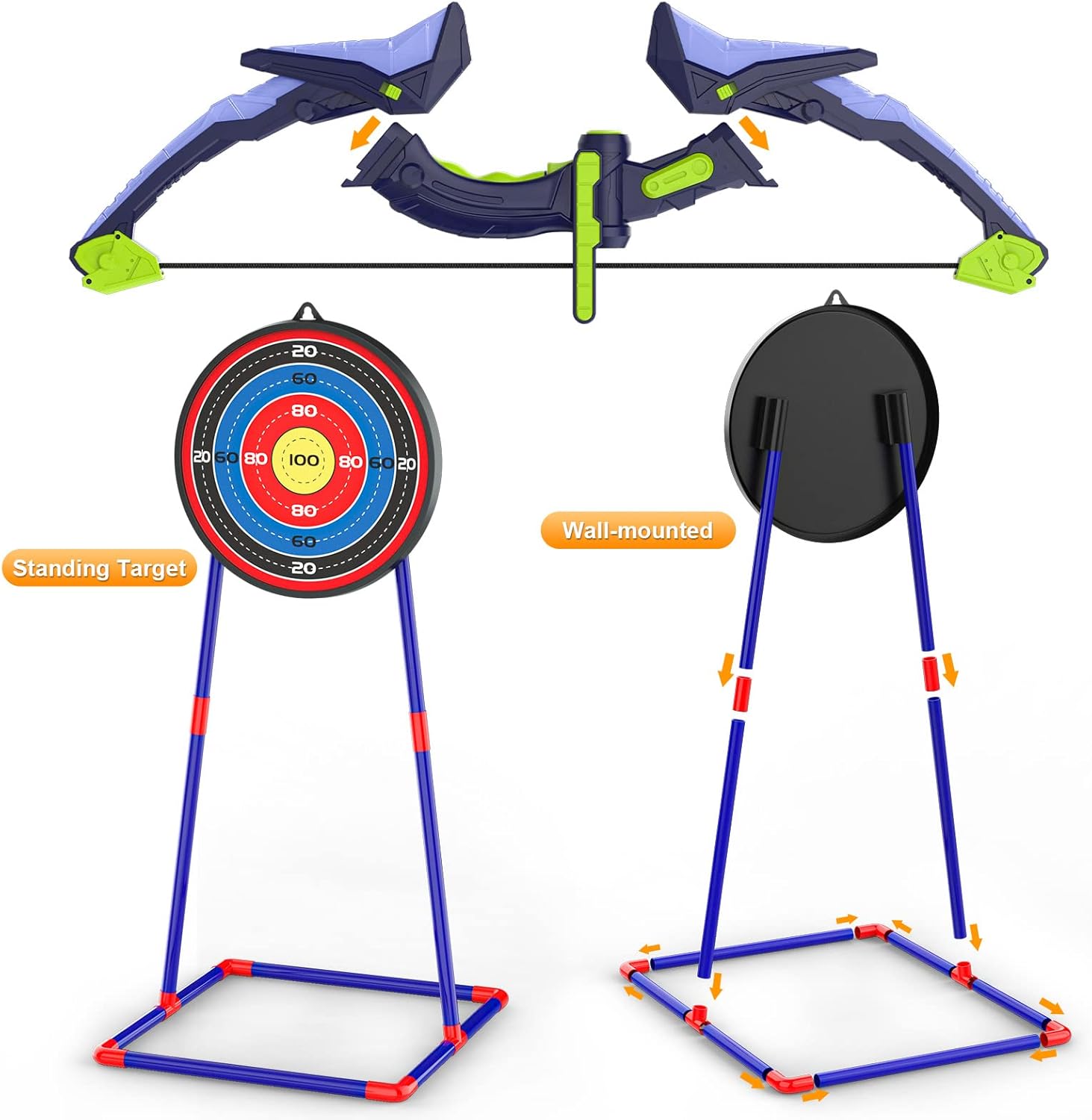 2 Pack Bow and Arrow Set for Kids, Light Up Archery Set with 14 Suctio