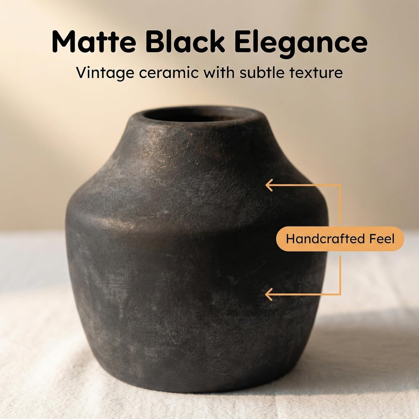 Rustic Vintage Black-Gray Terracotta Pot, 5.3 Inch Aged Ceramic Vase for Dried/Fresh Flowers, Handcrafted Round Planter for Farmhouse, Boho Home Decor, Living Room, Entryway, Airbnb Styling