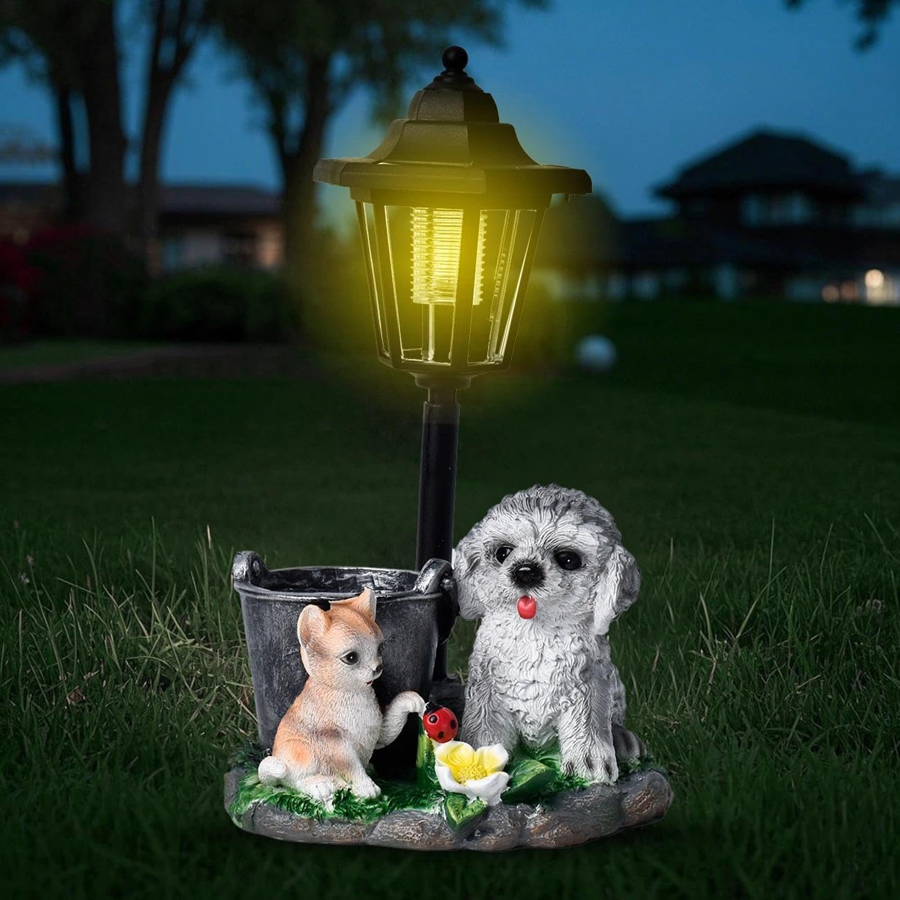 Solar Garden Country Farm Cat and Dog with Light, Outside-Outdoor Decorations Cat and Dog for Patio Yard Lawn Walkway Ornaments Clearance Housewarming Gifts for Mom Grandma Birthday