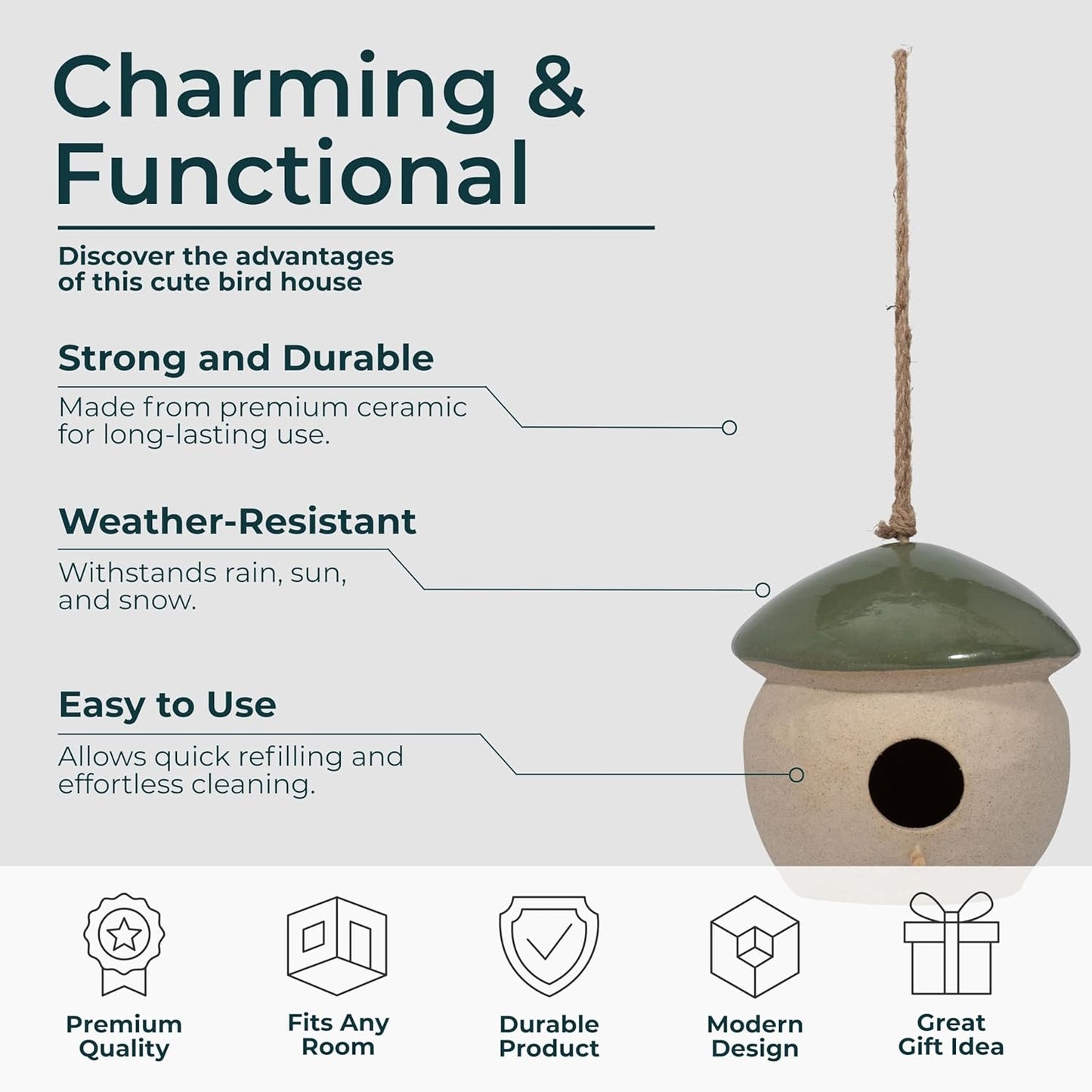 Decorative Bird House Feeder for Outdoors - Round Hanging Bird Feeder for Windows, Yard, and Garden Display - Charming Bird Houses for Outside Patio, Backyard, and Tree Decoration - 4", Green