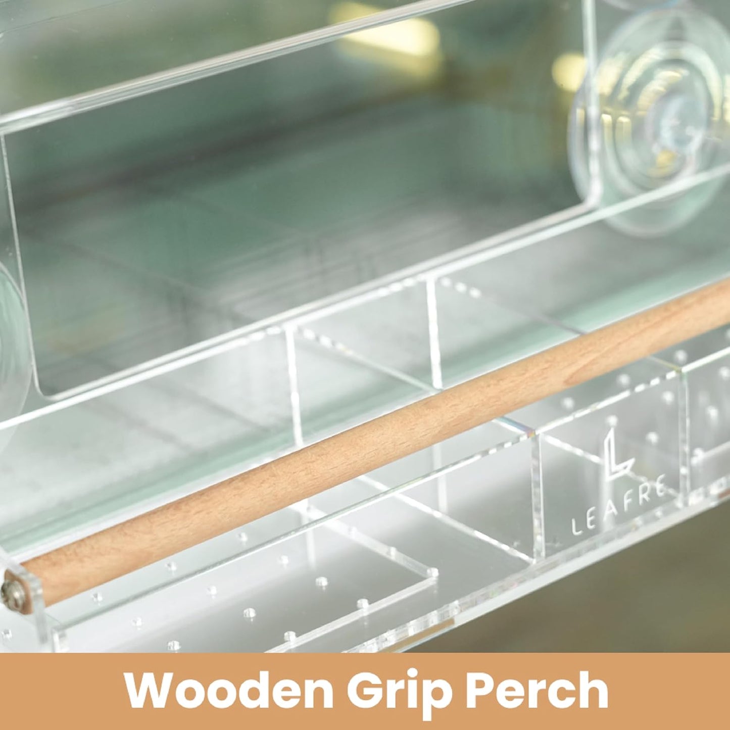 Clear Acrylic Bird Window Feeder - 3 in 1 Seeds, Nectar & Water | Easy-Cleaning & Removable Feeding Tray | Modern Style Wooden Stand | Bird Watching Gifts
