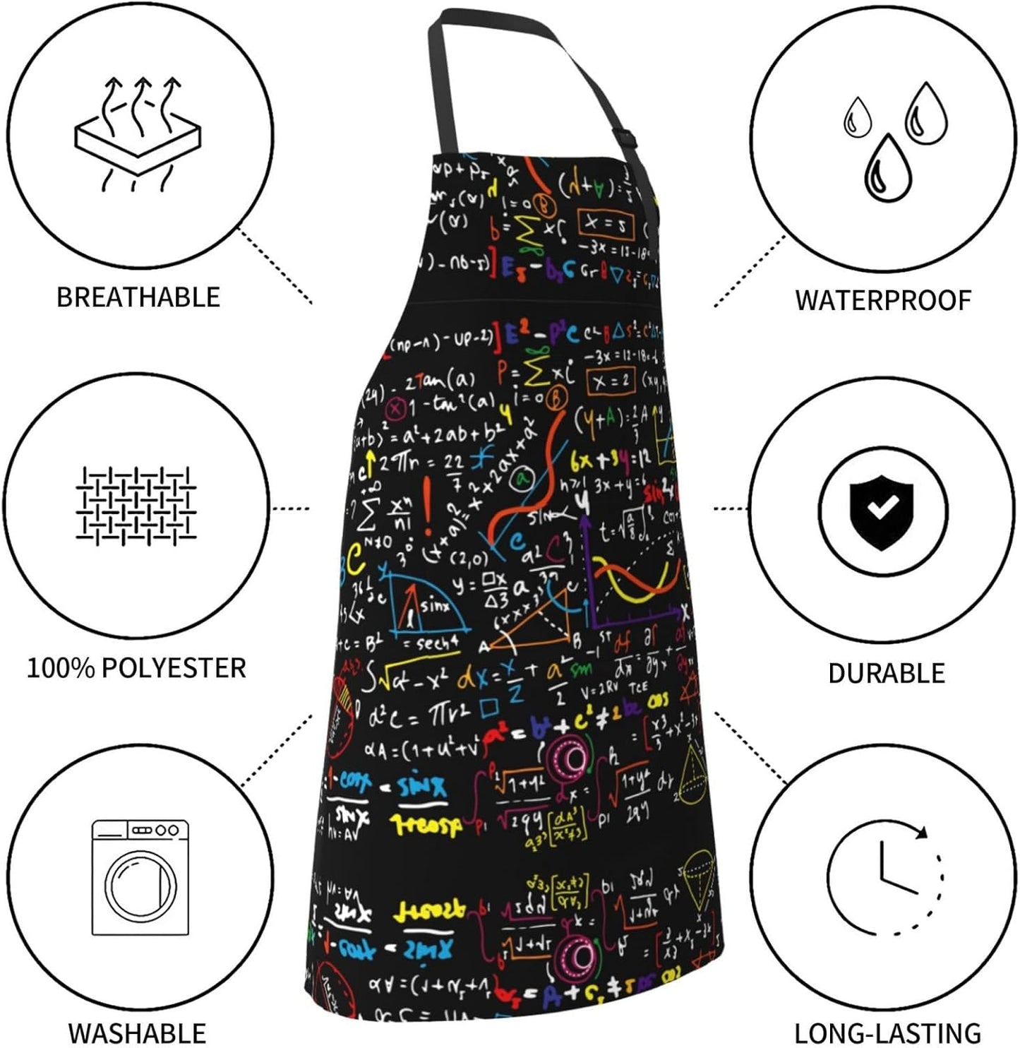 Math Formula print Waterproof apron with pocket adjustable cooking apron for adult kitchen bibs to bake