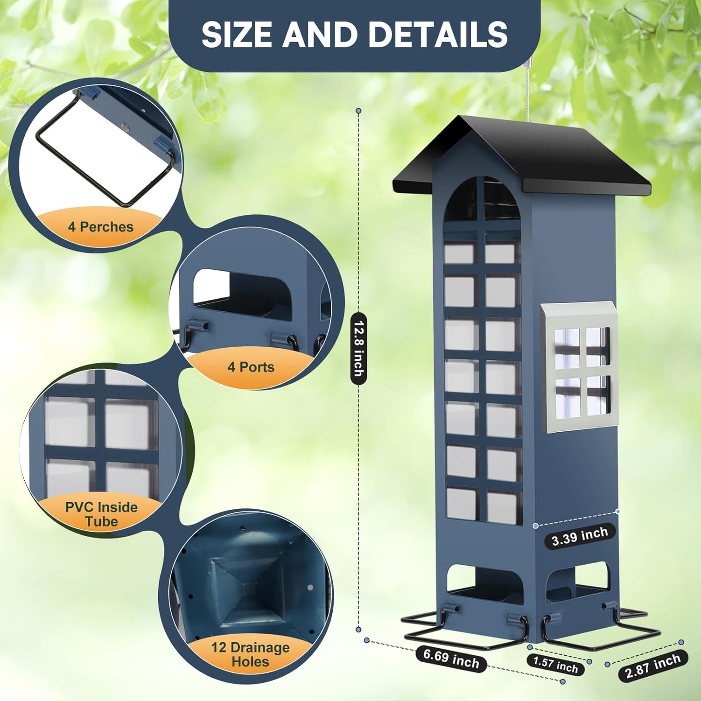 Squirrel Proof Bird Feeders, Weight Activated Metal Mesh Bird Feeder for Outdoor Hanging, 2LB Large Capacity Birdfeeders for Finch, Cardinal, Chickadee and Blue Jay for Birds Lovers-Blue