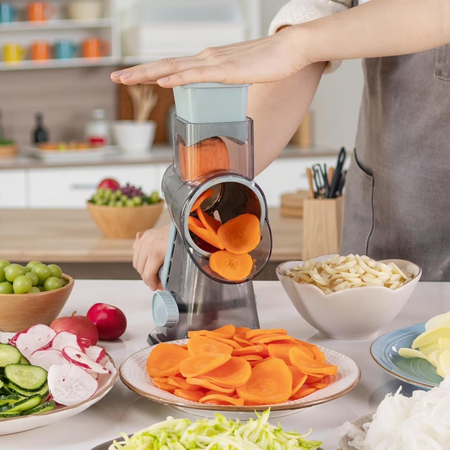 Cheese Grater with Handle, Multifunctional Manual Rotary Cheese Grater - Cheese Shredder Easily Chop Carrots, Potatoes, Vegetables and Fruits and Easy to Clean(blue)
