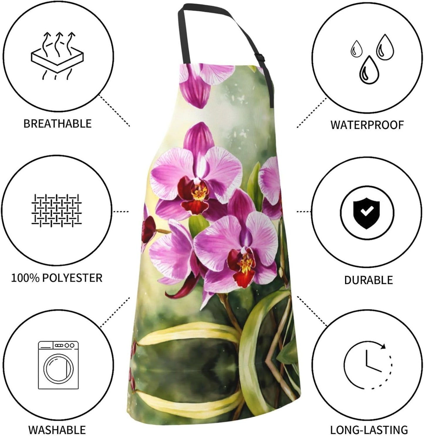Orchid Print Laundry apron 28x33 In Waterproof Kitchen Apron with Pock