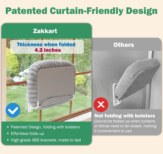 Zakkart SnugCloud Foldable Cat Window Perch - Cordless, Ultra Soft Mac