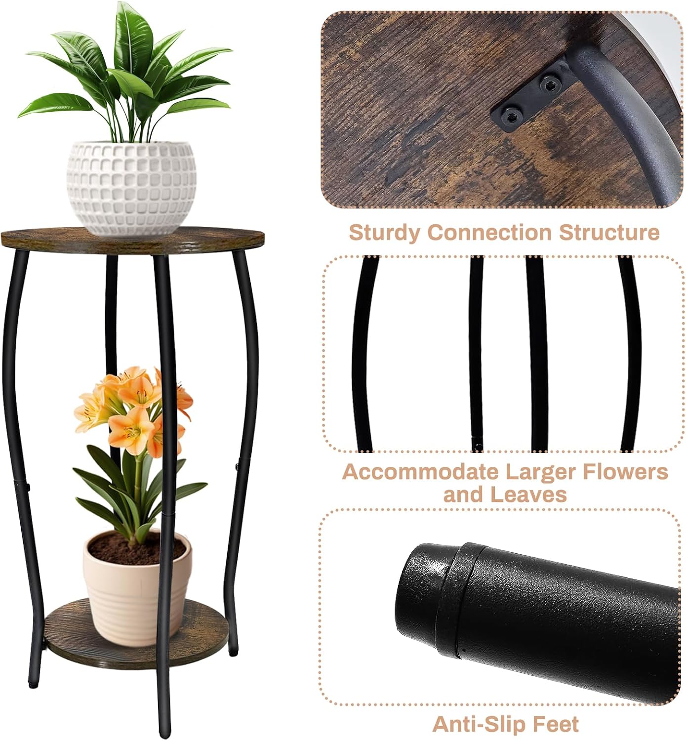 Plant Stand Indoor, 2 Tier Tall Wood Plant Stand, 4-Leg Floor Corner P