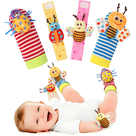Bloobloomax Wrist Rattle Socks and Foot Finder Set, Infant Girl Boy To