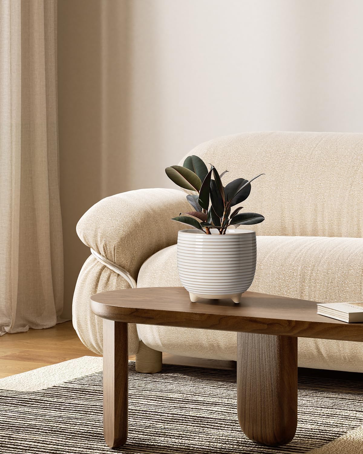 LE TAUCI Ceramic Plant Pots, 5.1 + 6.4 Inch Footed Pots for Plants, Mo