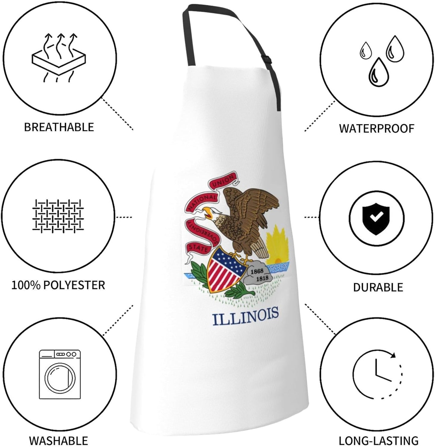 Illinois State Flag print Waterproof chef's apron with pocket apron fo