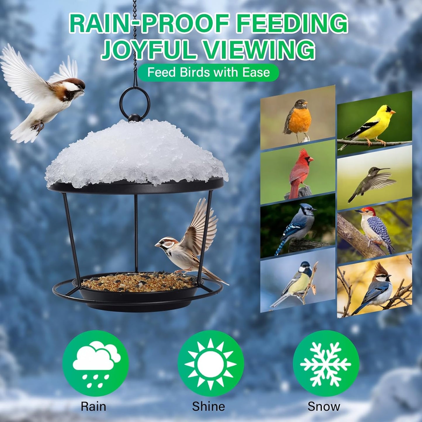Bird Feeder for Outdoor Hanging，Hanging Bird Feeder with Roof，Elegant Garden Sculpture with Multi-Use Bird Bath and Feeder with Chain and Hook，Creative Decor for Patio, Balcony, Yard & Home