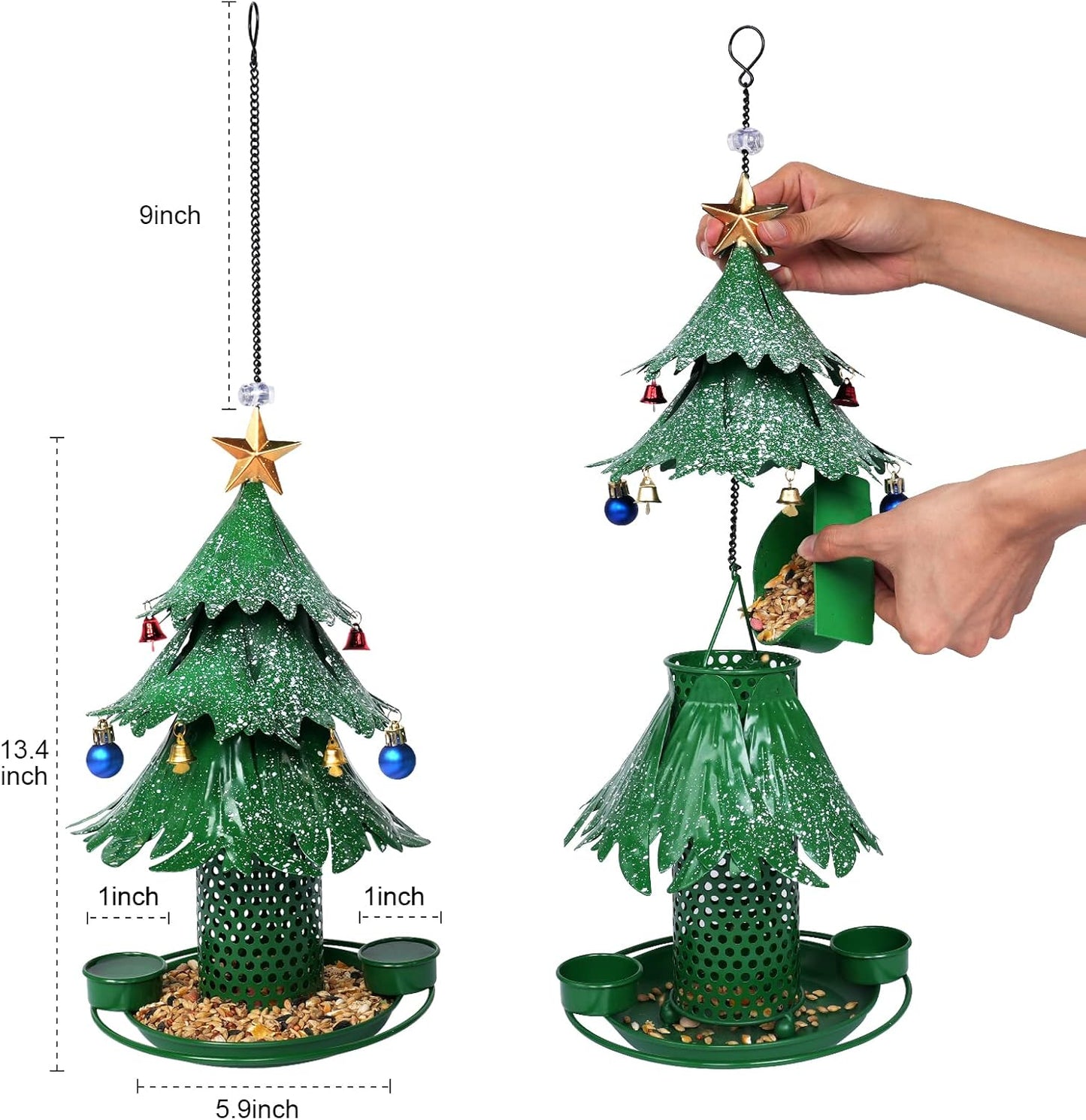 Christmas Tree Bird Feeders for Outdoor, Metal Hanging Outdoors, Wild Bird Feeders Cardinal as a Great Gift for Bird Lovers.Christmas Decorations