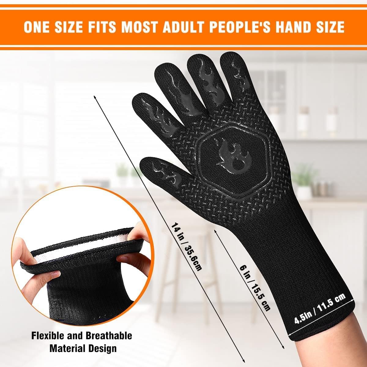 HAMITOR BBQ Grill Gloves : 1472℉ High Temp Resistance Fireproof Glove 