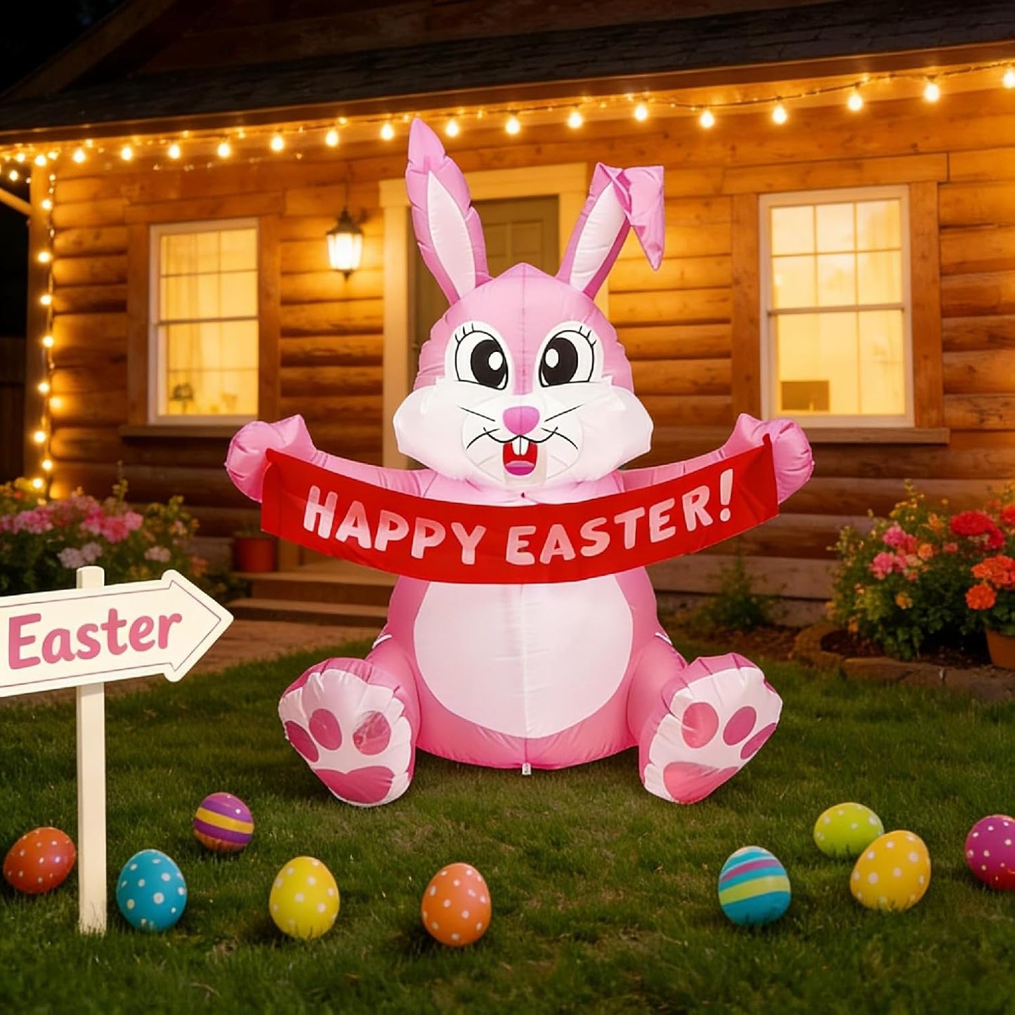 Easter Inflatables Outdoor Decorations for Home 5FT Inflatable Easter Bunny Happy Easter Built-in LED Lights Cute Blow Up Yard Decoration for Holiday Party Lawn Garden Decor