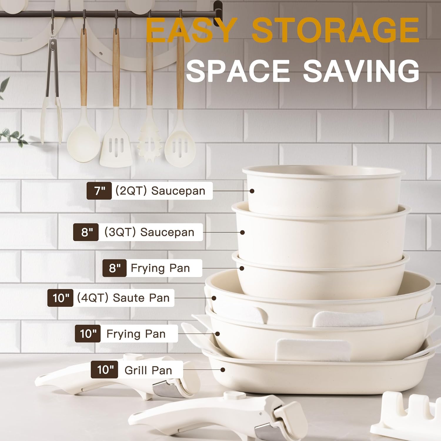 Astercook 23 Pcs Pots and Pans Non Stick Ceramic Cookware Set Detachab