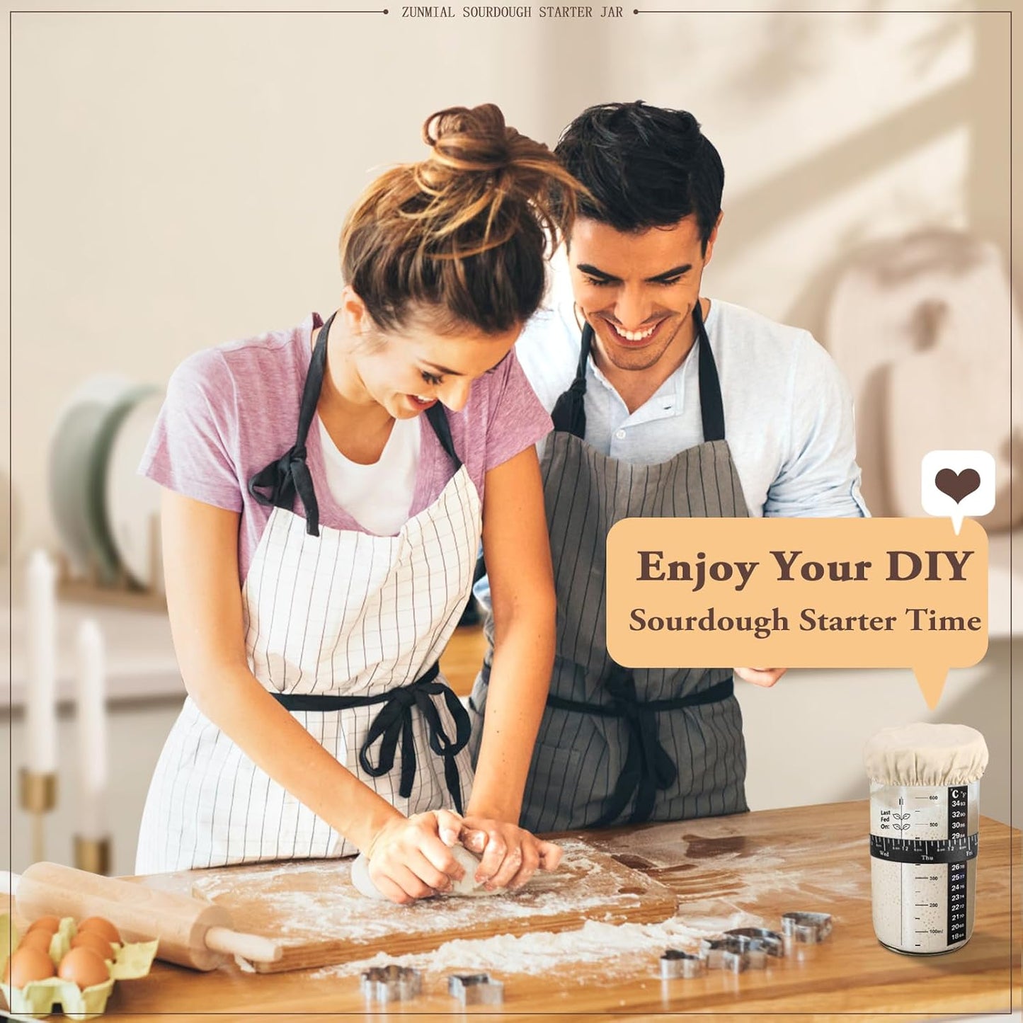 Sourdough Starter Jar, Sourdough Starter Kit with Date Marked Feeding 