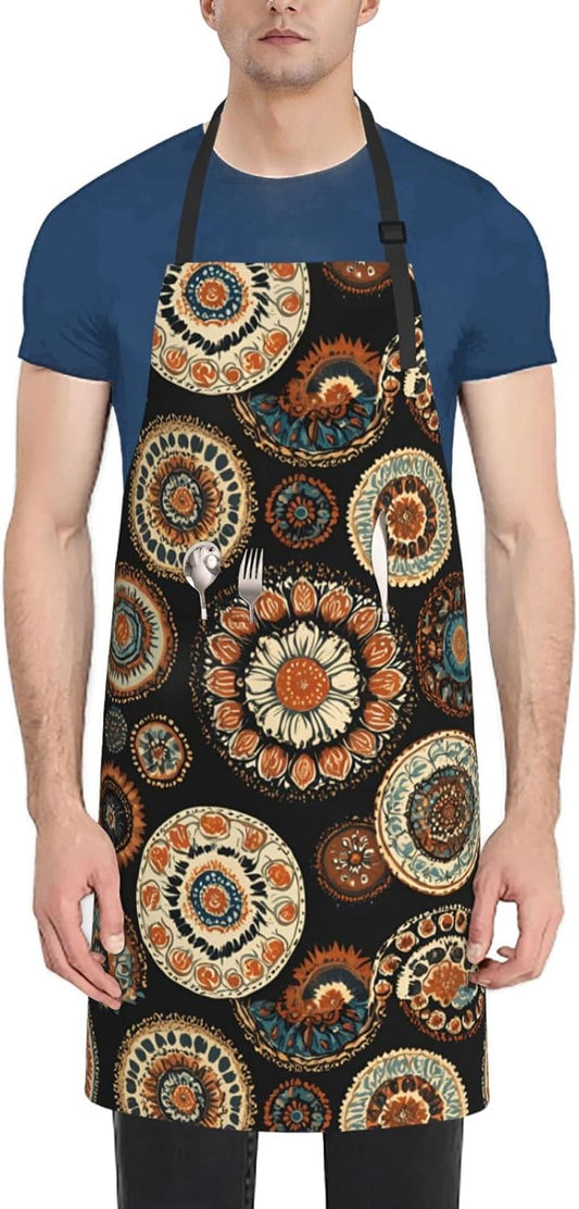 YANYU Ethnic Circles Floral Pattern Print 28x33 In Kitchen Apron Styli