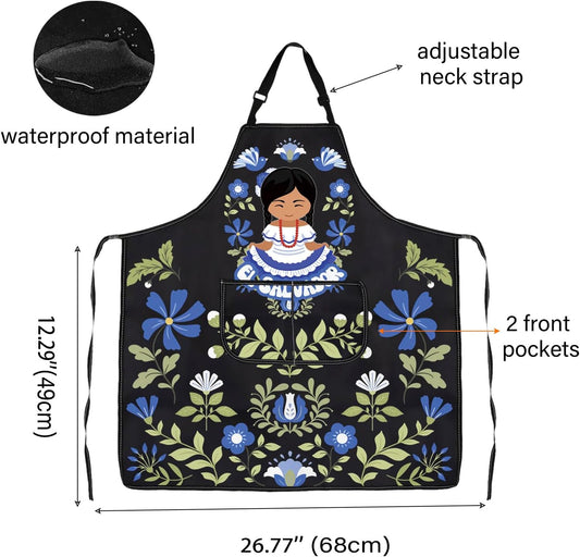 WCGXKO El Salvador Inspired Kitchen Apron Salvadoran Floral Artwork Gift El Salvador Flower Merch
